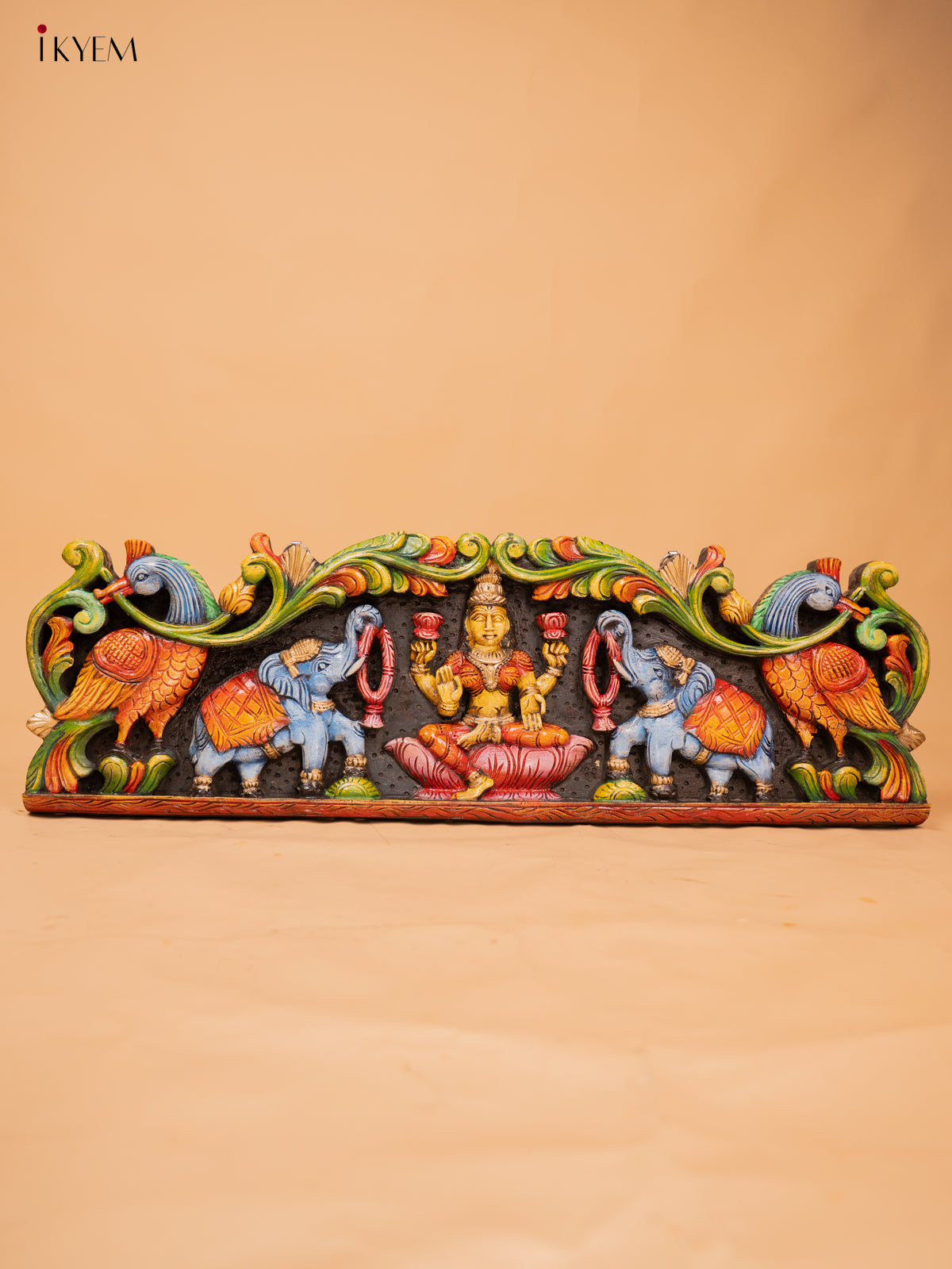 Wooden Hand Carved Painted Gajalakshmi panel - KD18120
