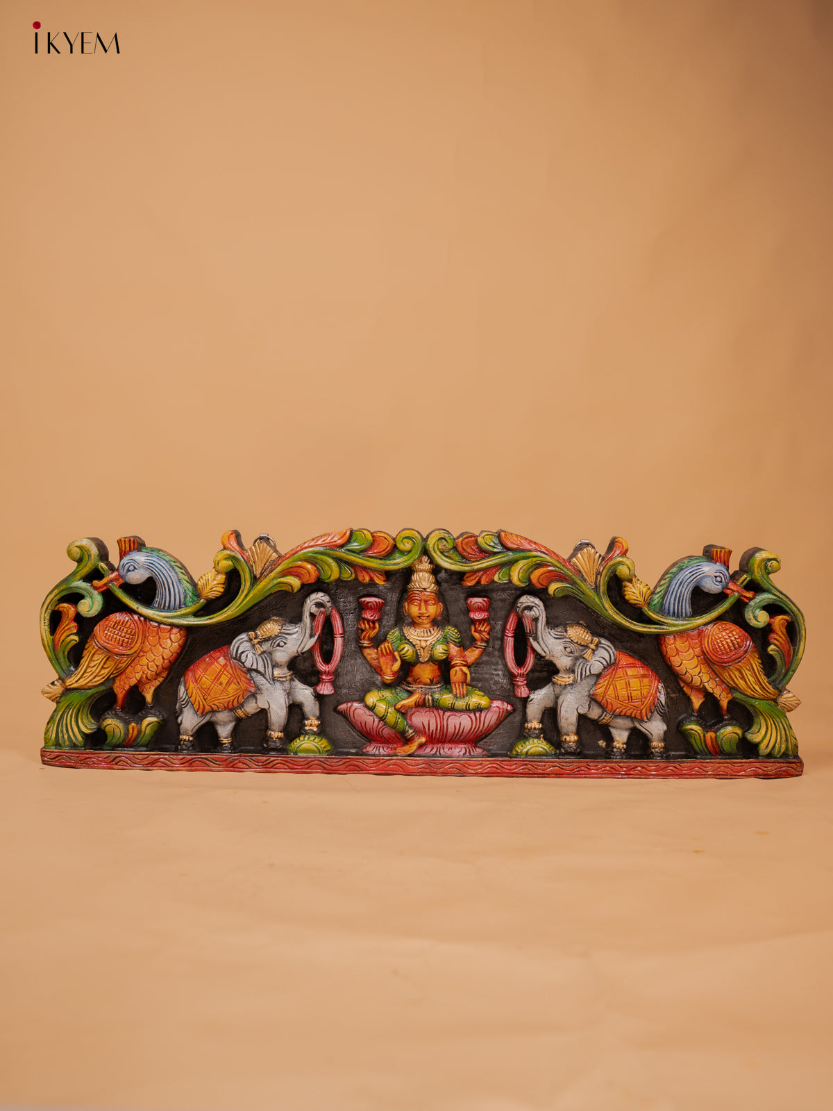 Wooden Hand Carved Painted Gajalakshmi panel - KD18121