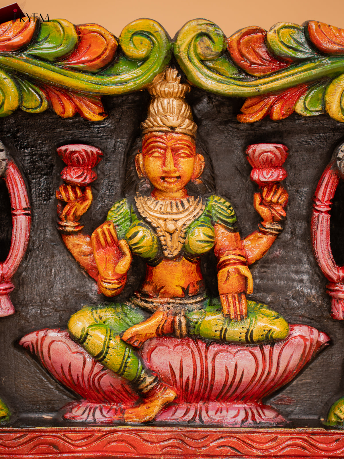 Wooden Hand Carved Painted Gajalakshmi panel - KD18121