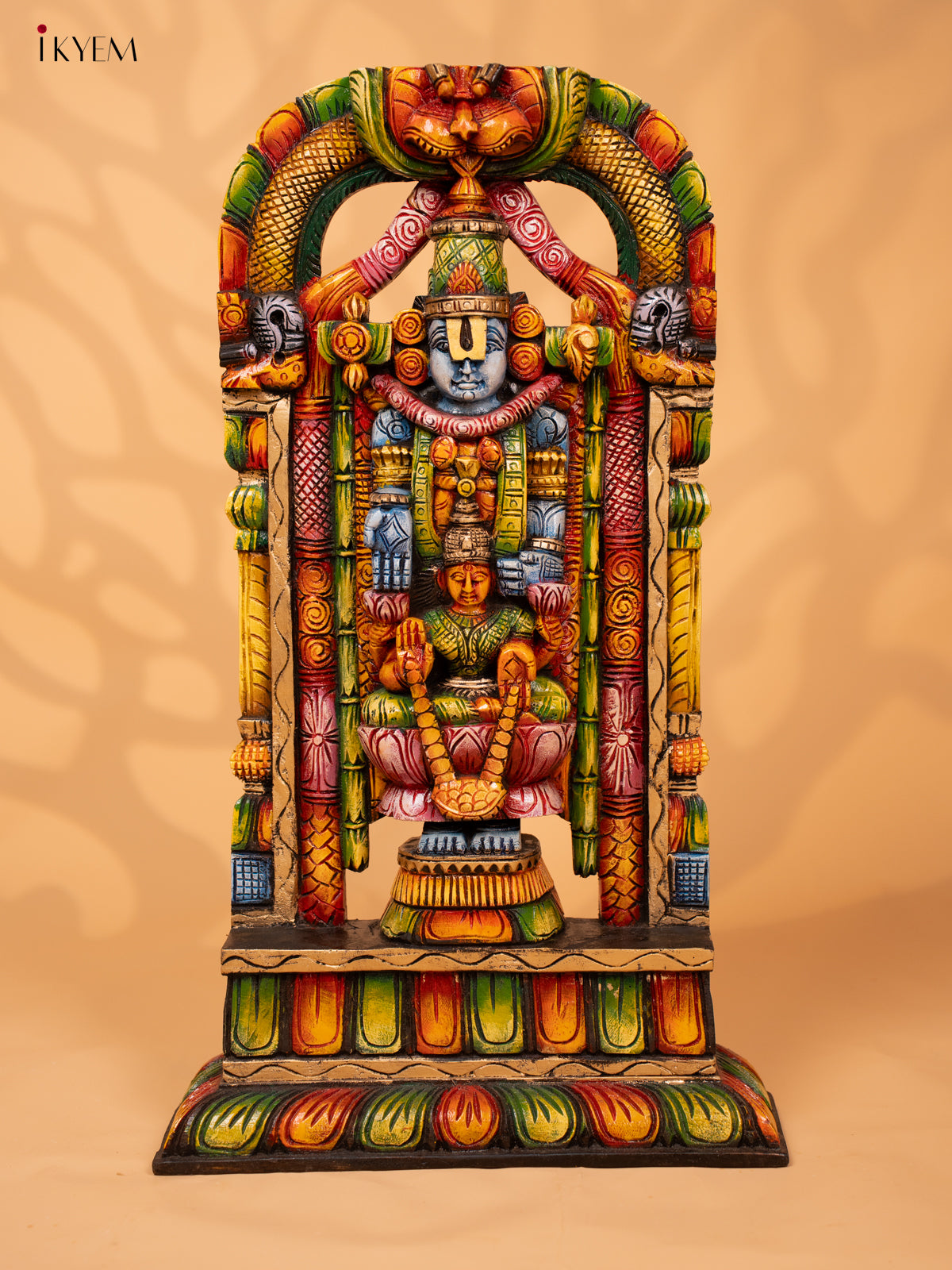 Wooden Hand Carved Painted Balaji with Lakshmi Panel - 26 inch -KD18132