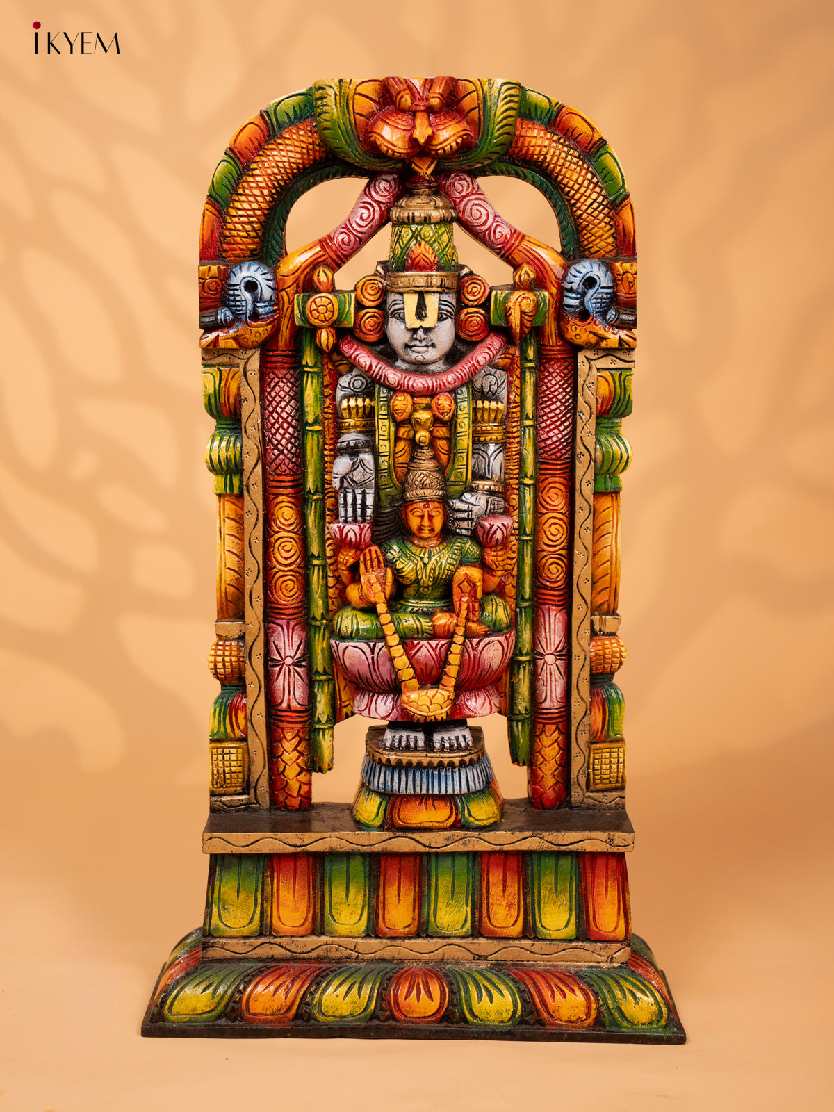 Wooden Hand Carved Painted Balaji with Lakshmi Panel - 26 Inch - KD18133