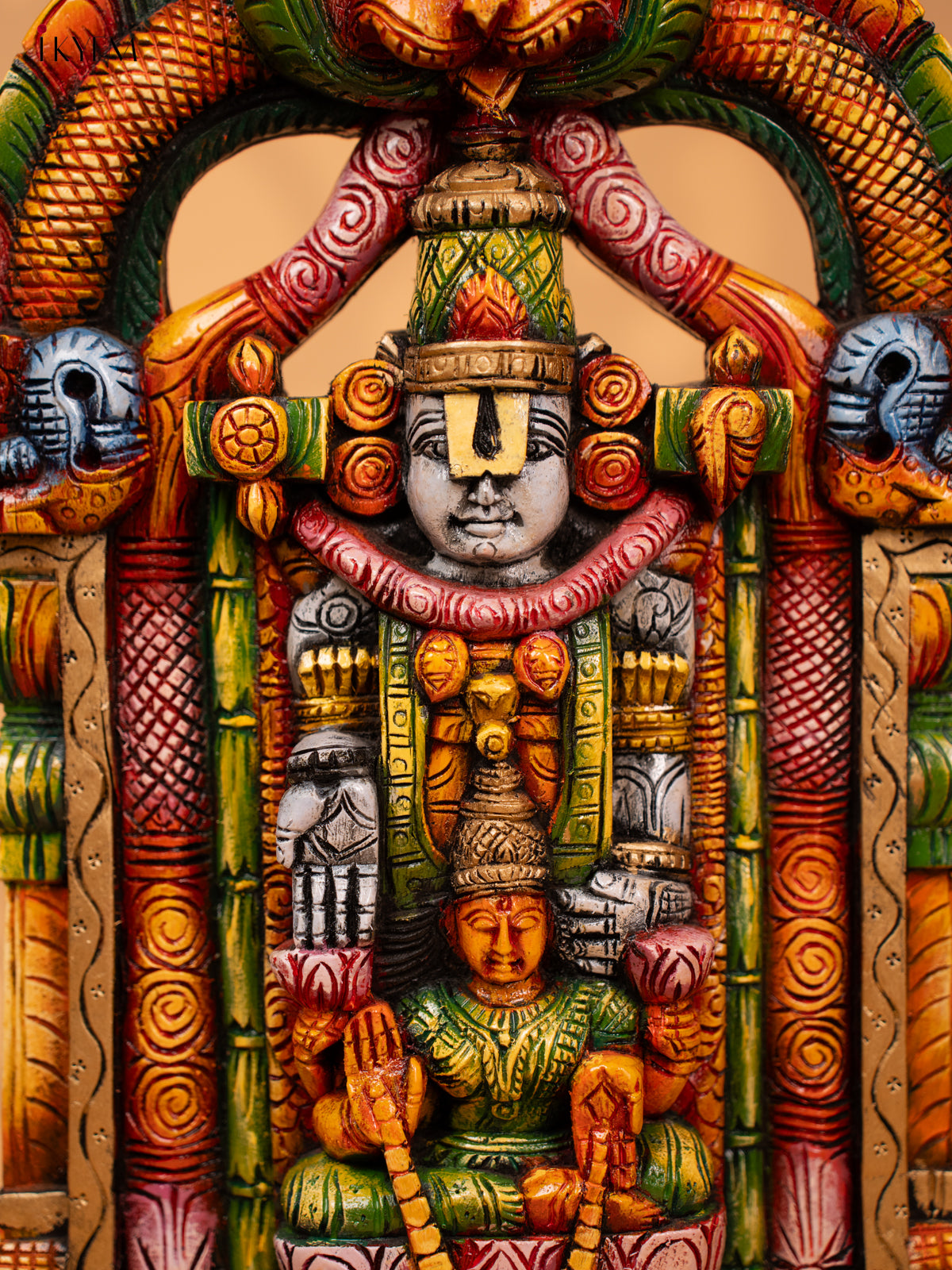 Wooden Hand Carved Painted Balaji with Lakshmi Panel - 26 Inch - KD18133