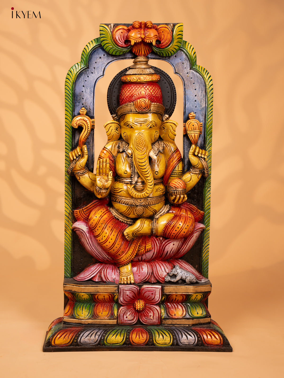 Wooden Hand Carved Painted Ganesha Panel - 28 Inch - KD18134