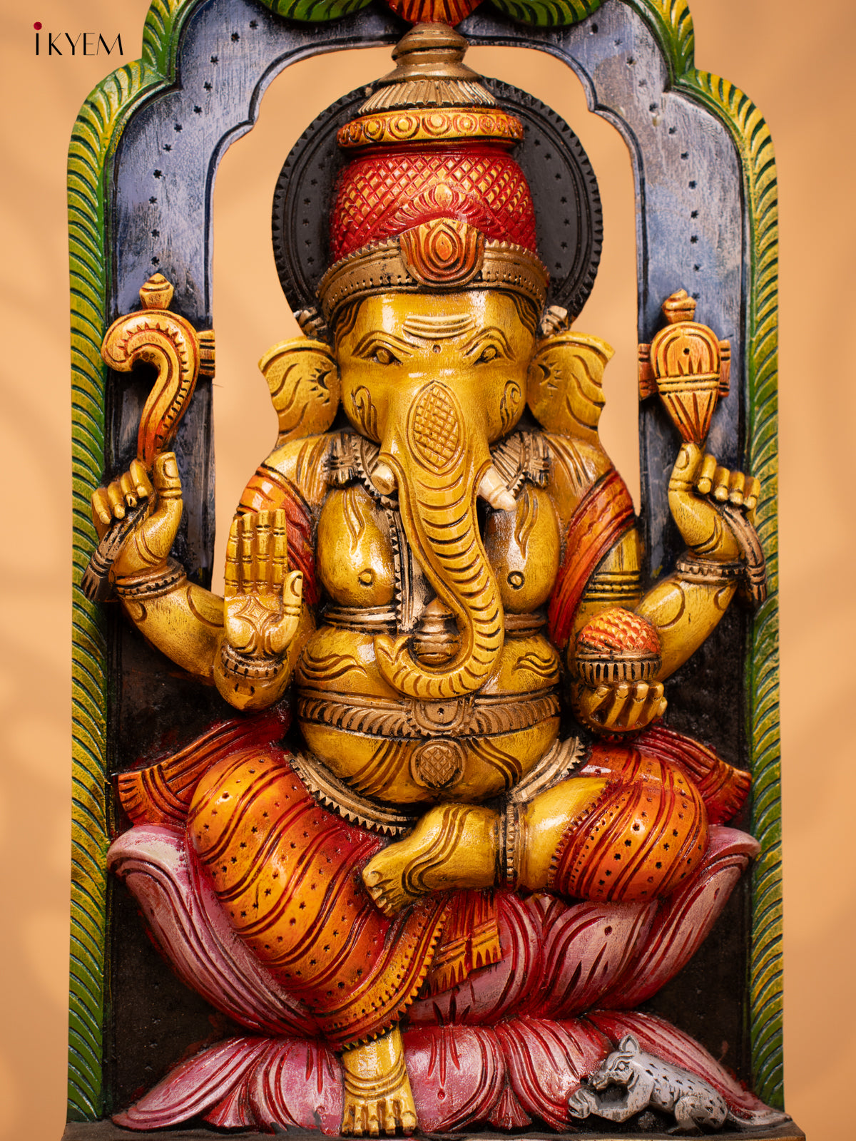 Wooden Hand Carved Painted Ganesha Panel - 28 Inch - KD18134