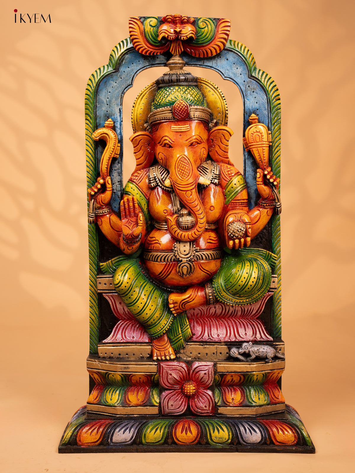 Wooden Hand Carved Painted Ganesha Panel - 28 Inch - KD18135