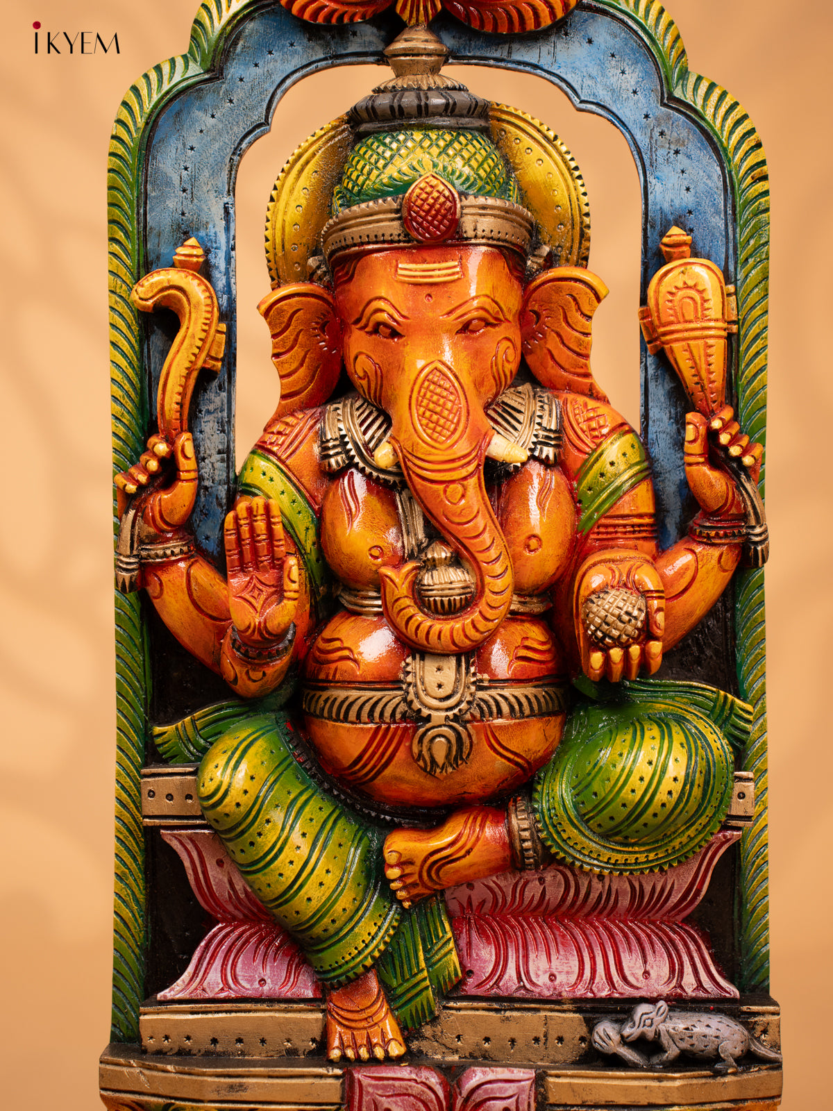 Wooden Hand Carved Painted Ganesha Panel - 28 Inch - KD18135