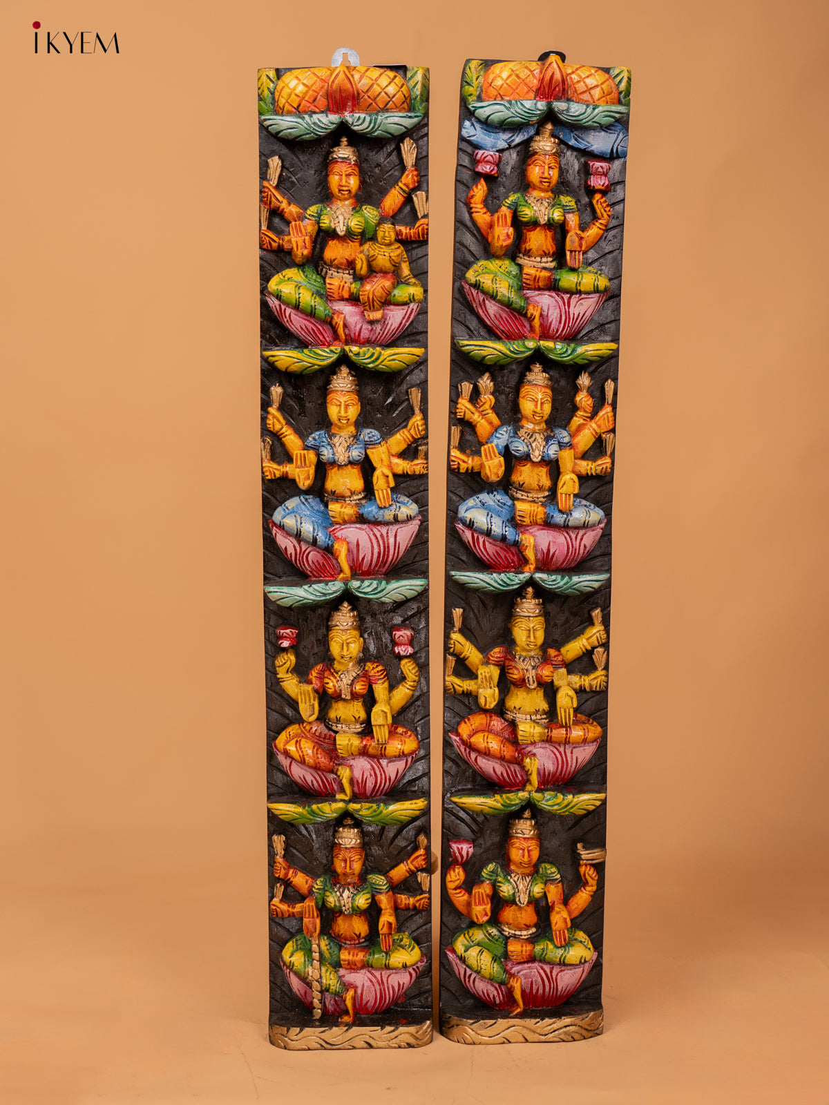 Wooden Hand Carved Painted Ashtalakshmi Panel set 2 - (34 - Inch) - KD18136