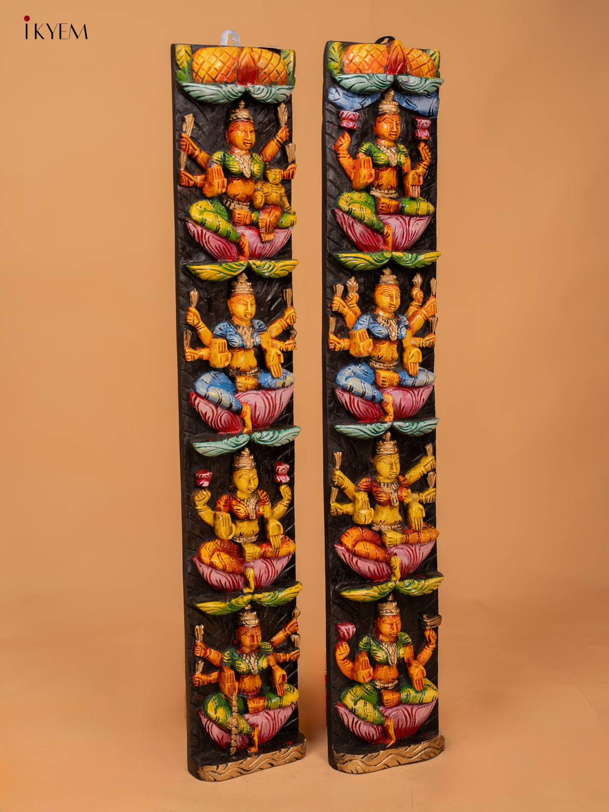 Wooden Hand Carved Painted Ashtalakshmi Panel set 2 - (34 - Inch) - KD18136