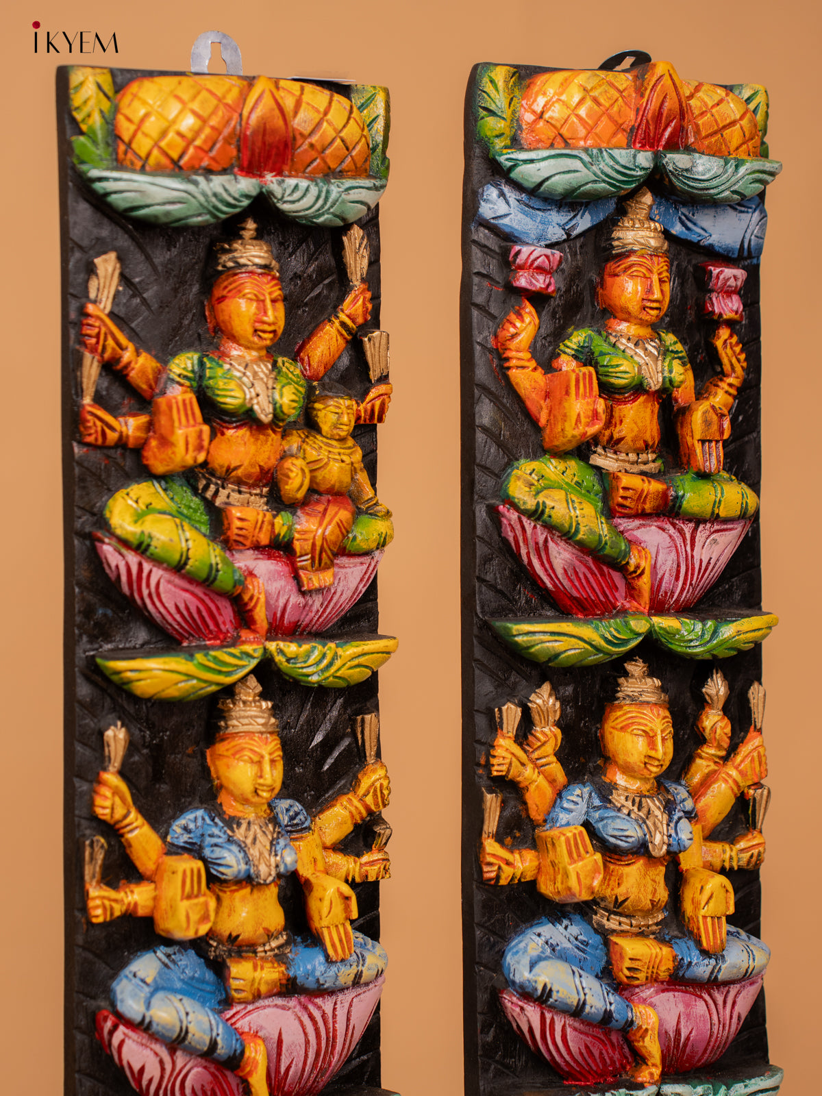 Wooden Hand Carved Painted Ashtalakshmi Panel set 2 - (34 - Inch) - KD18136