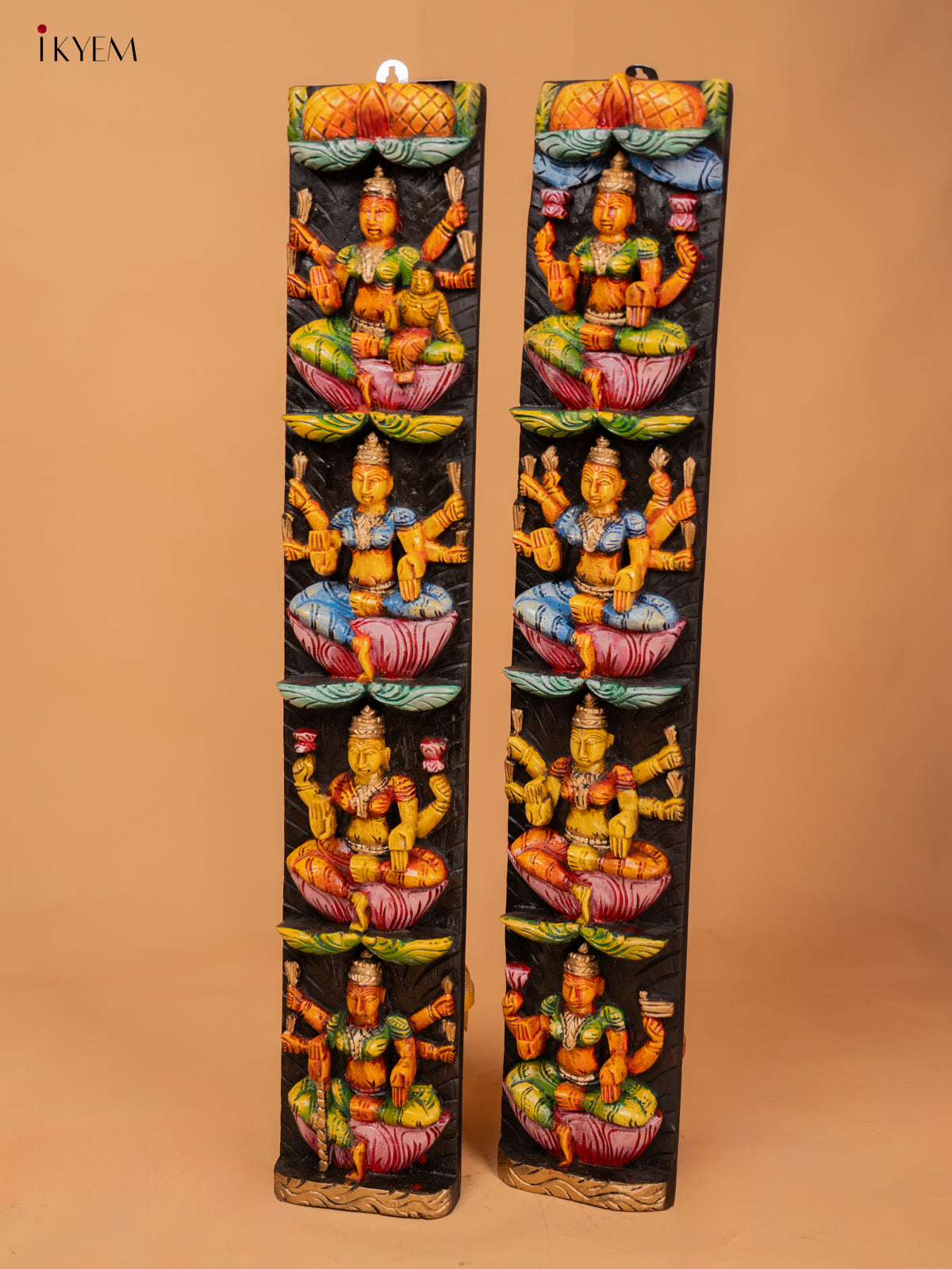 Wooden Hand Carved Painted Ashtalakshmi Panel set 2 - (34 - Inch) - KD18136