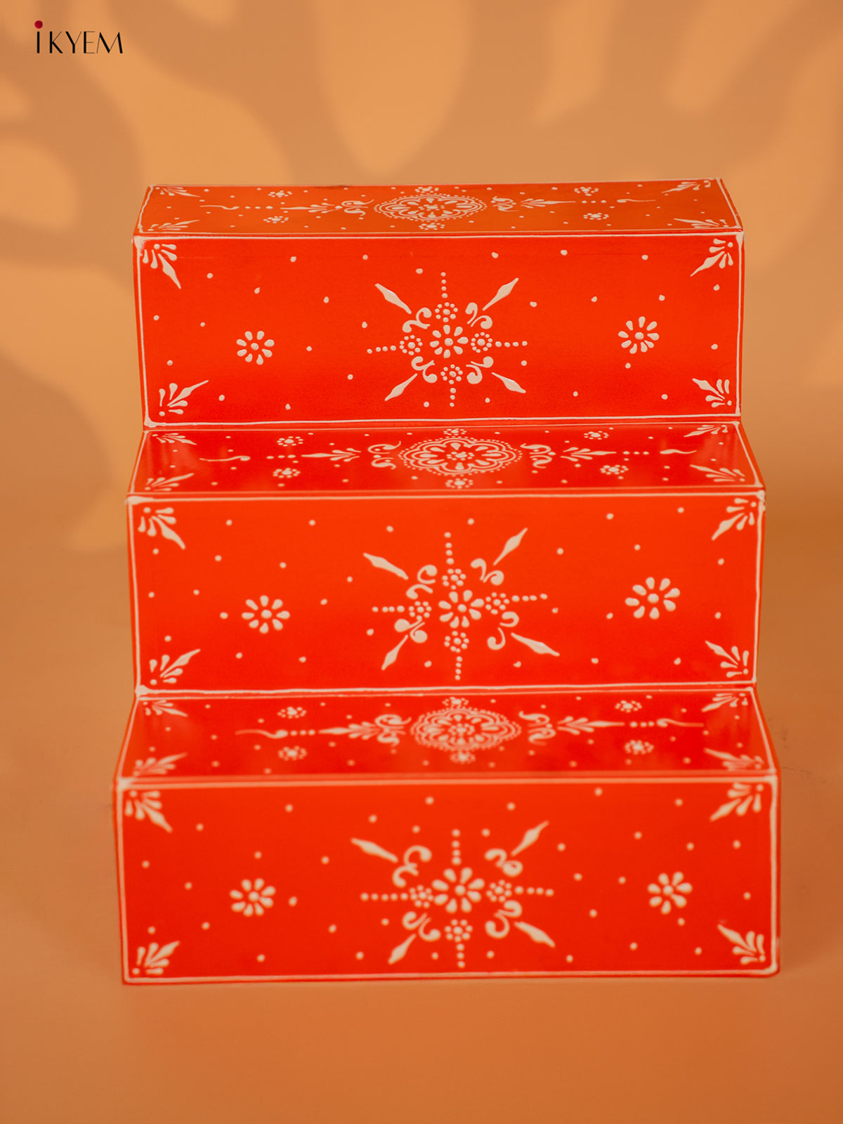 WOODEN HANDPAINTED 3-STEP GOLU PADI - ORANGE - KD18140