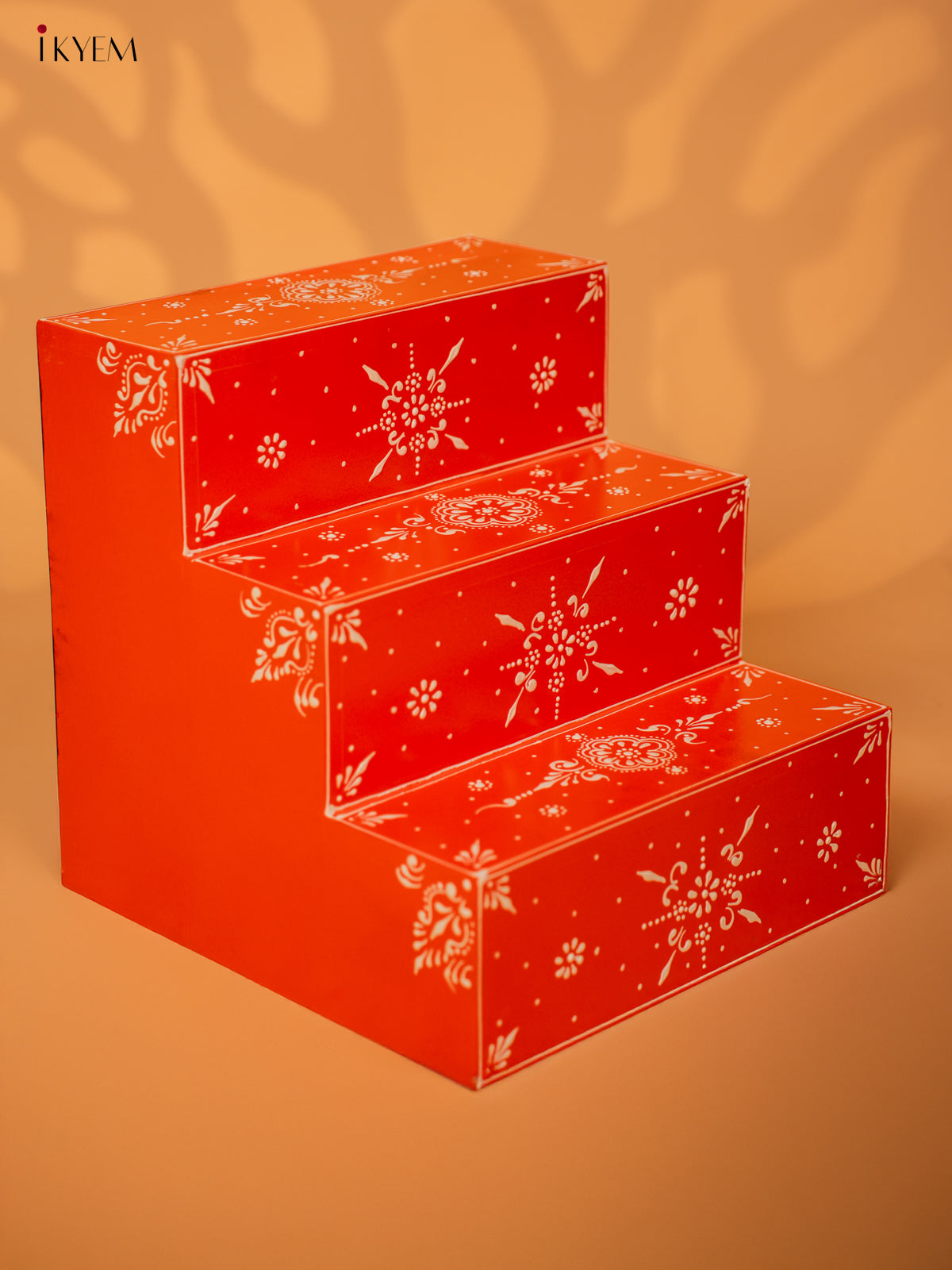 WOODEN HANDPAINTED 3-STEP GOLU PADI - ORANGE - KD18140