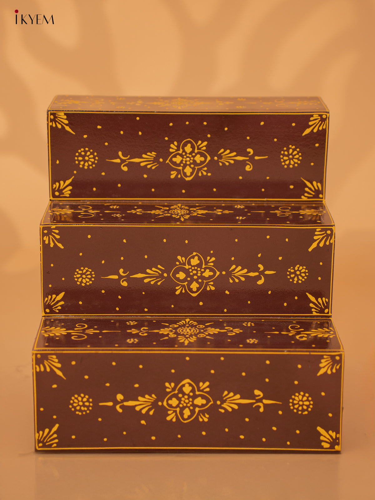 WOODEN HANDPAINTED 3-STEP GOLU PADI - COFFEE BROWN - KD18141