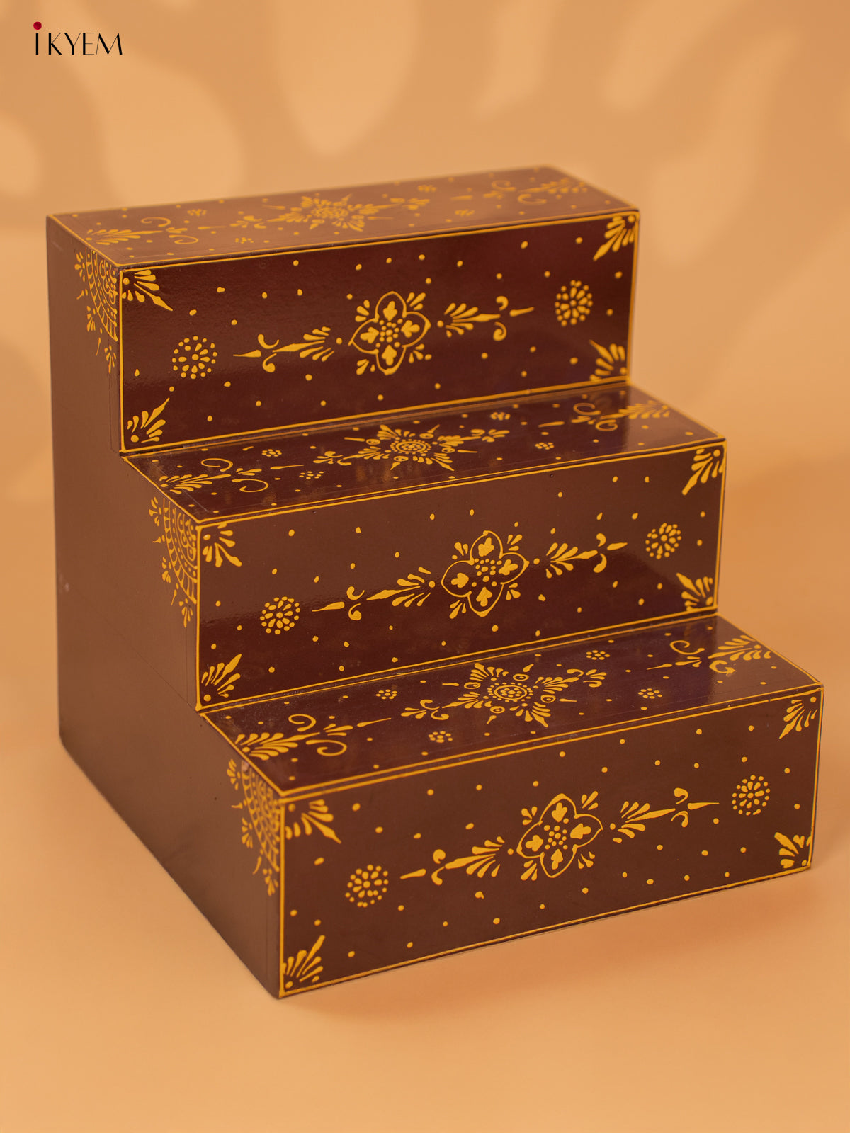 WOODEN HANDPAINTED 3-STEP GOLU PADI - COFFEE BROWN - KD18141