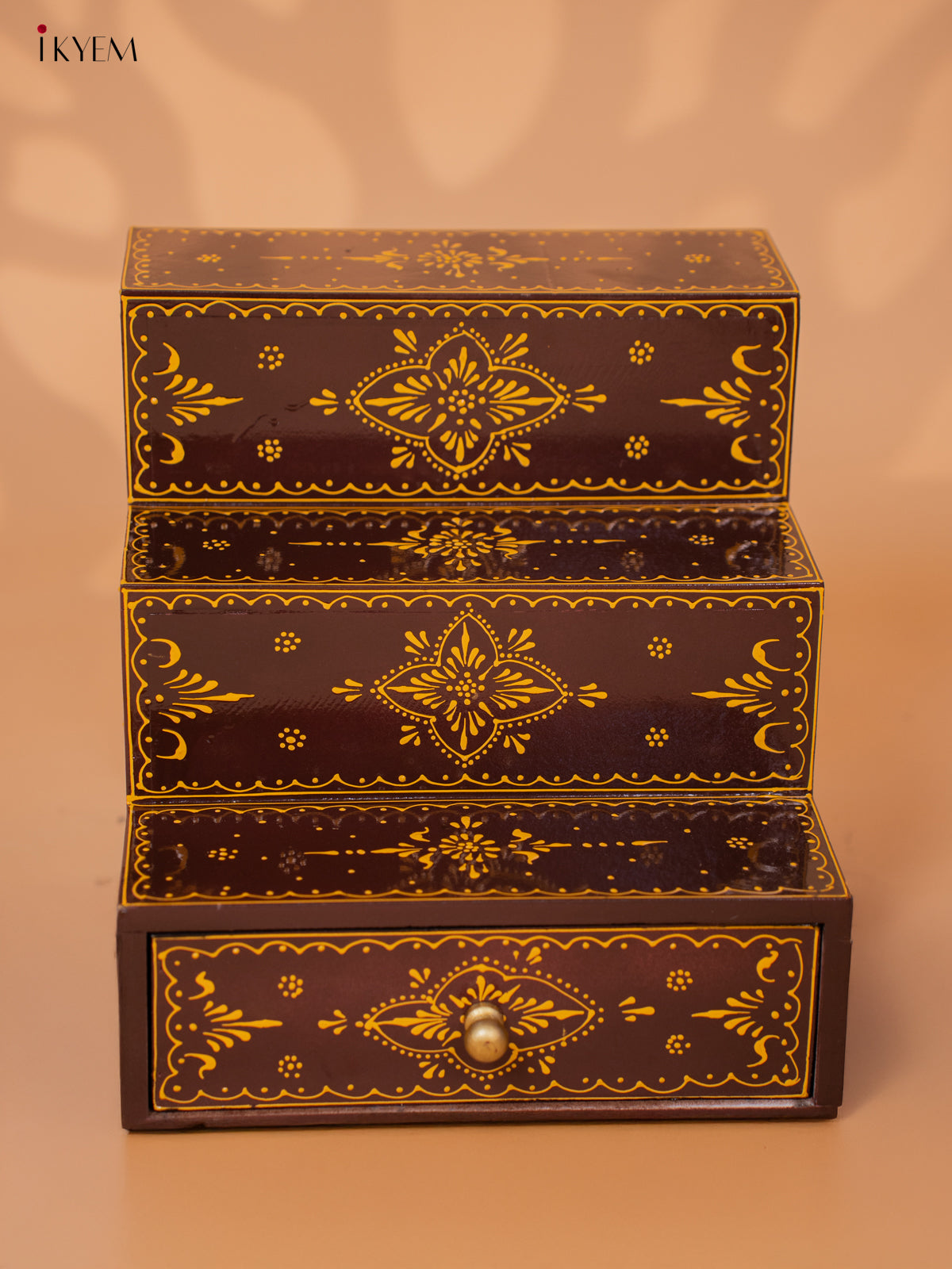 WOODEN HANDPAINTED 3 STEPS WITH DRAWER-COFFEE BROWN - KD18144