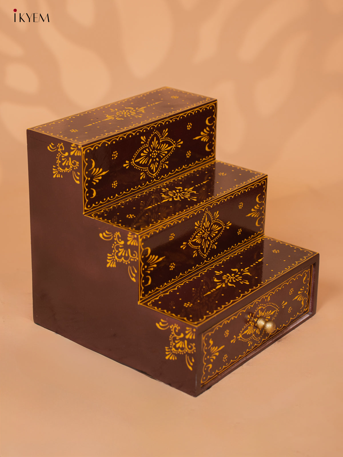 WOODEN HANDPAINTED 3 STEPS WITH DRAWER-COFFEE BROWN - KD18144