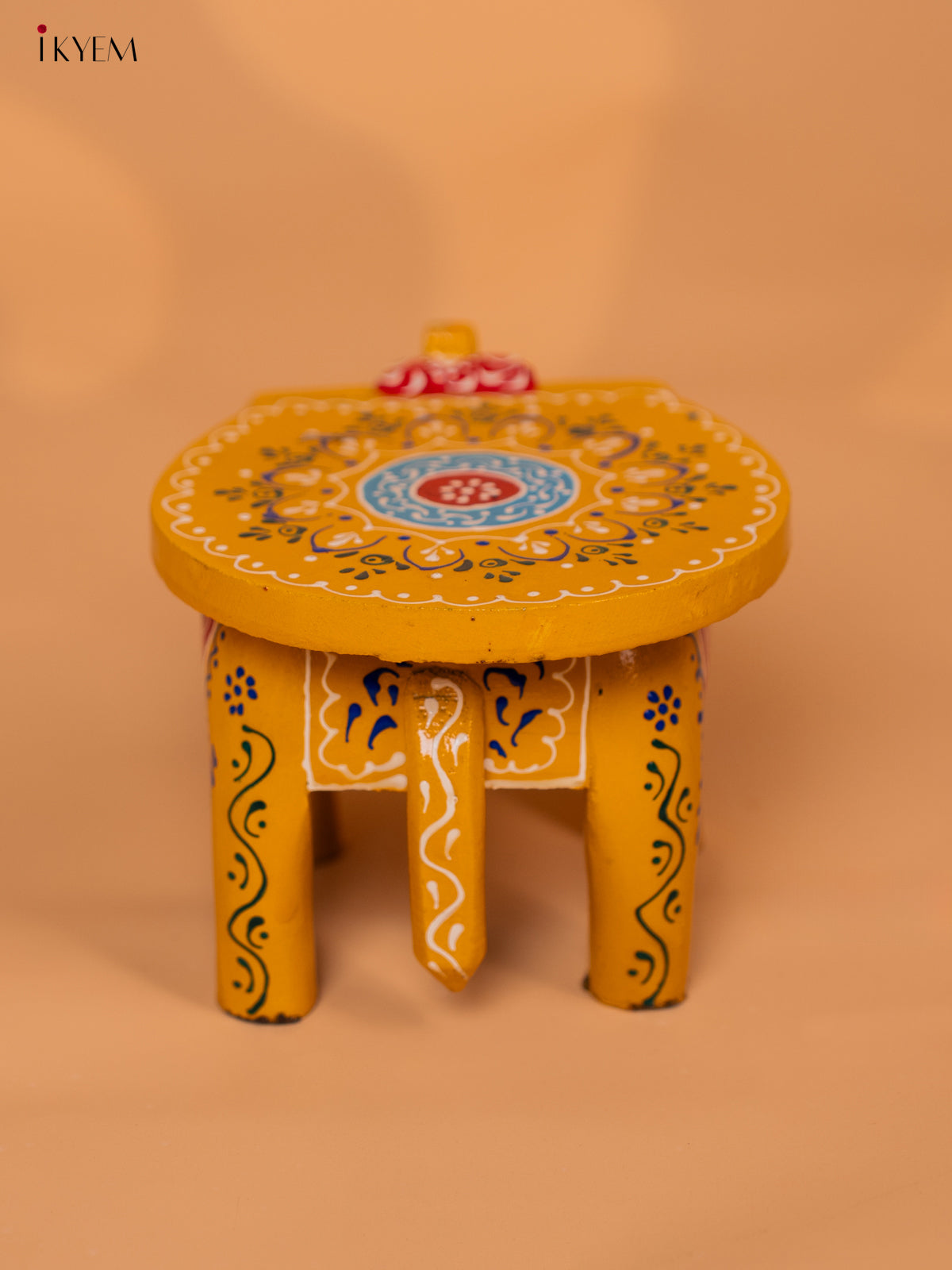 Wooden Hand painted Elephant Stool - Yellow - 4 Inch - KD18153