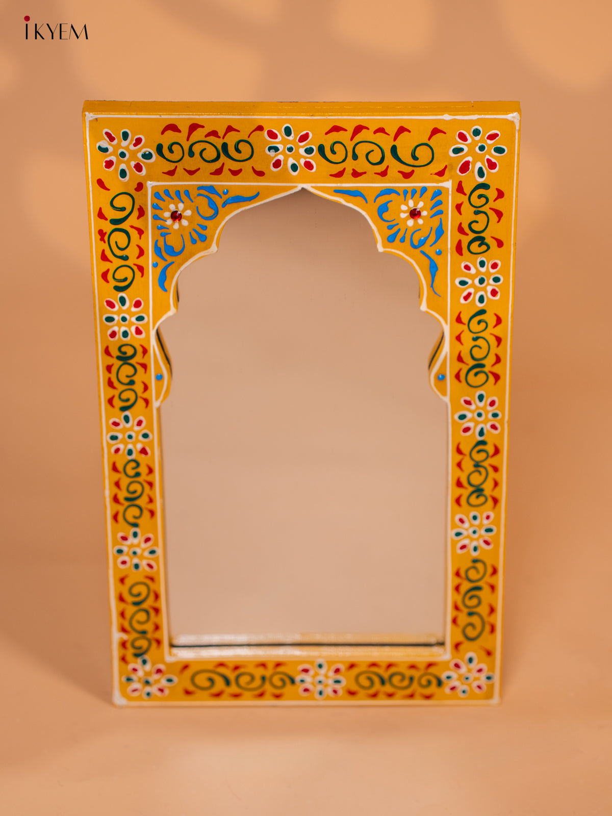 Wooden Hand painted Jharokha Frame with Mirror - Yellow- KD18168