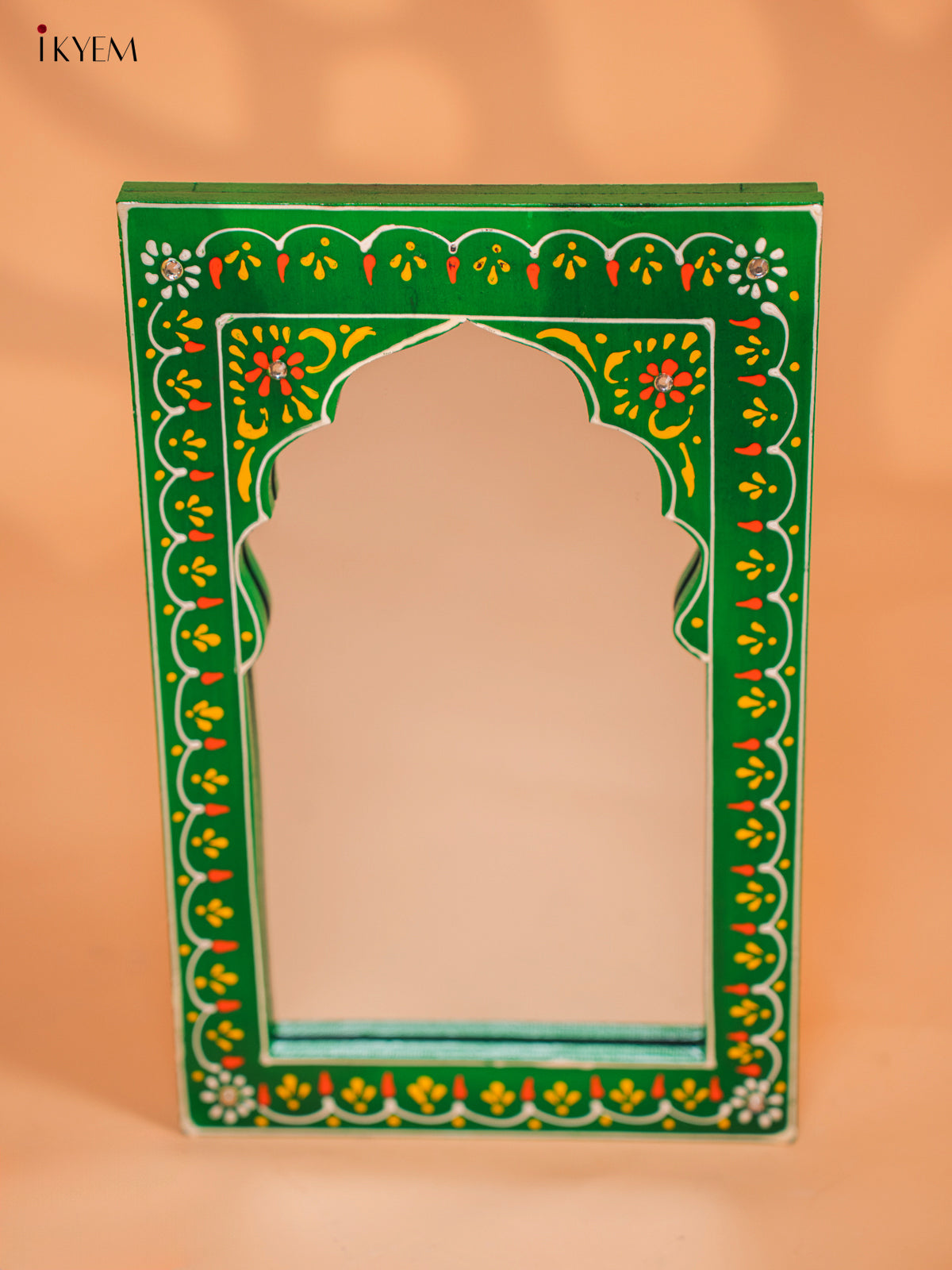 Wooden Hand painted Jharokha Frame with Mirror - Green- KD18169