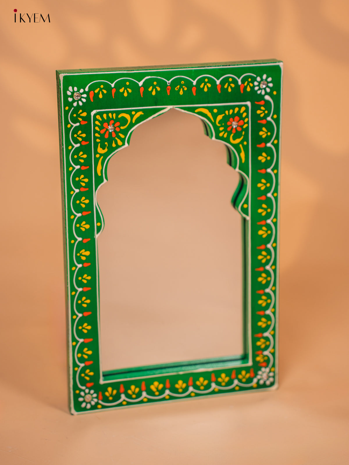 Wooden Hand painted Jharokha Frame with Mirror - Green- KD18169