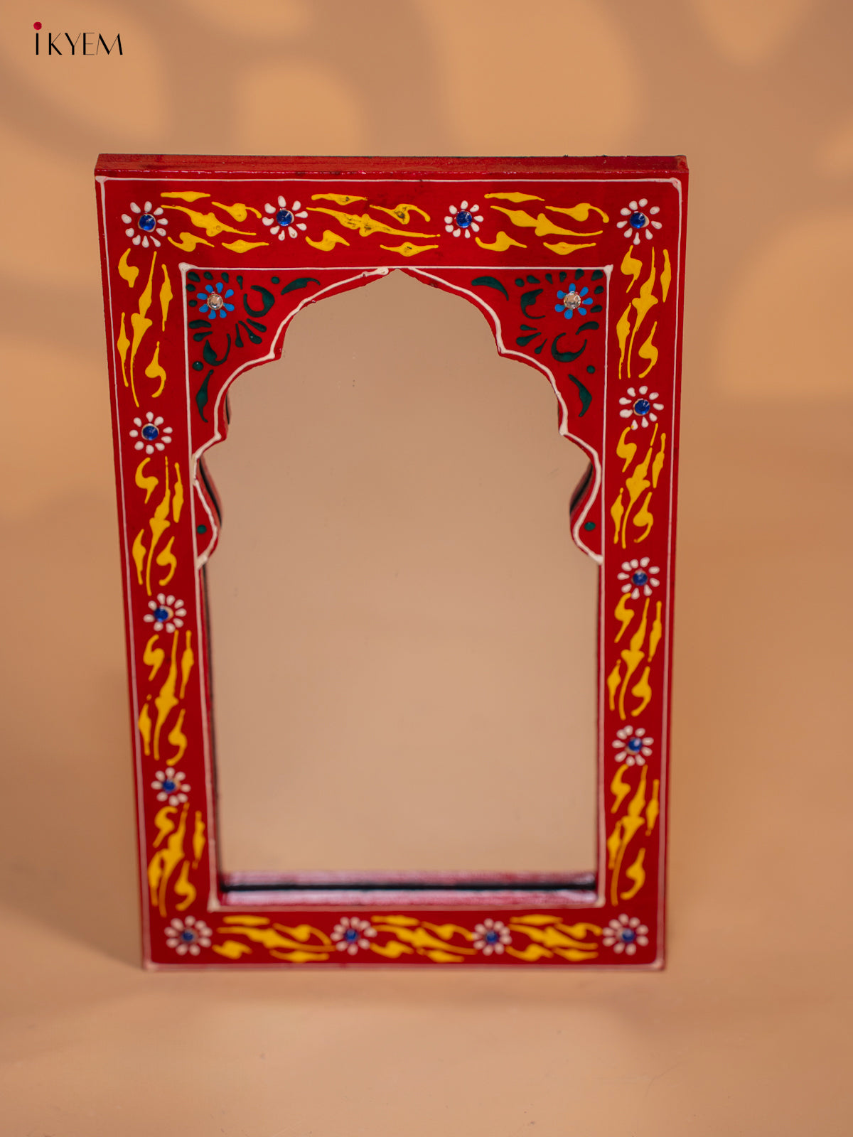 Wooden Hand painted Jharokha Frame with Mirror - Red - KD18171