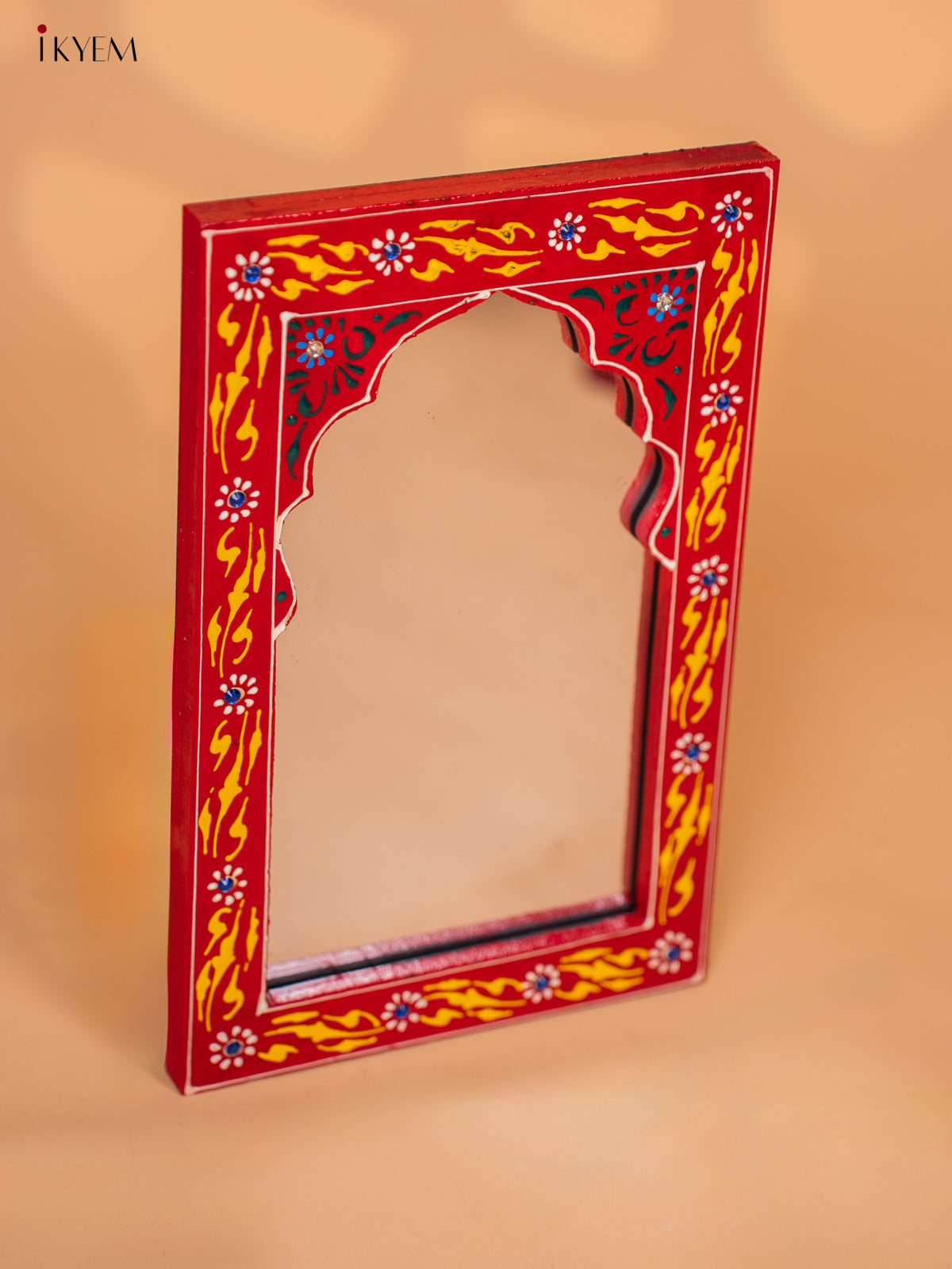 Wooden Hand painted Jharokha Frame with Mirror - Red - KD18171