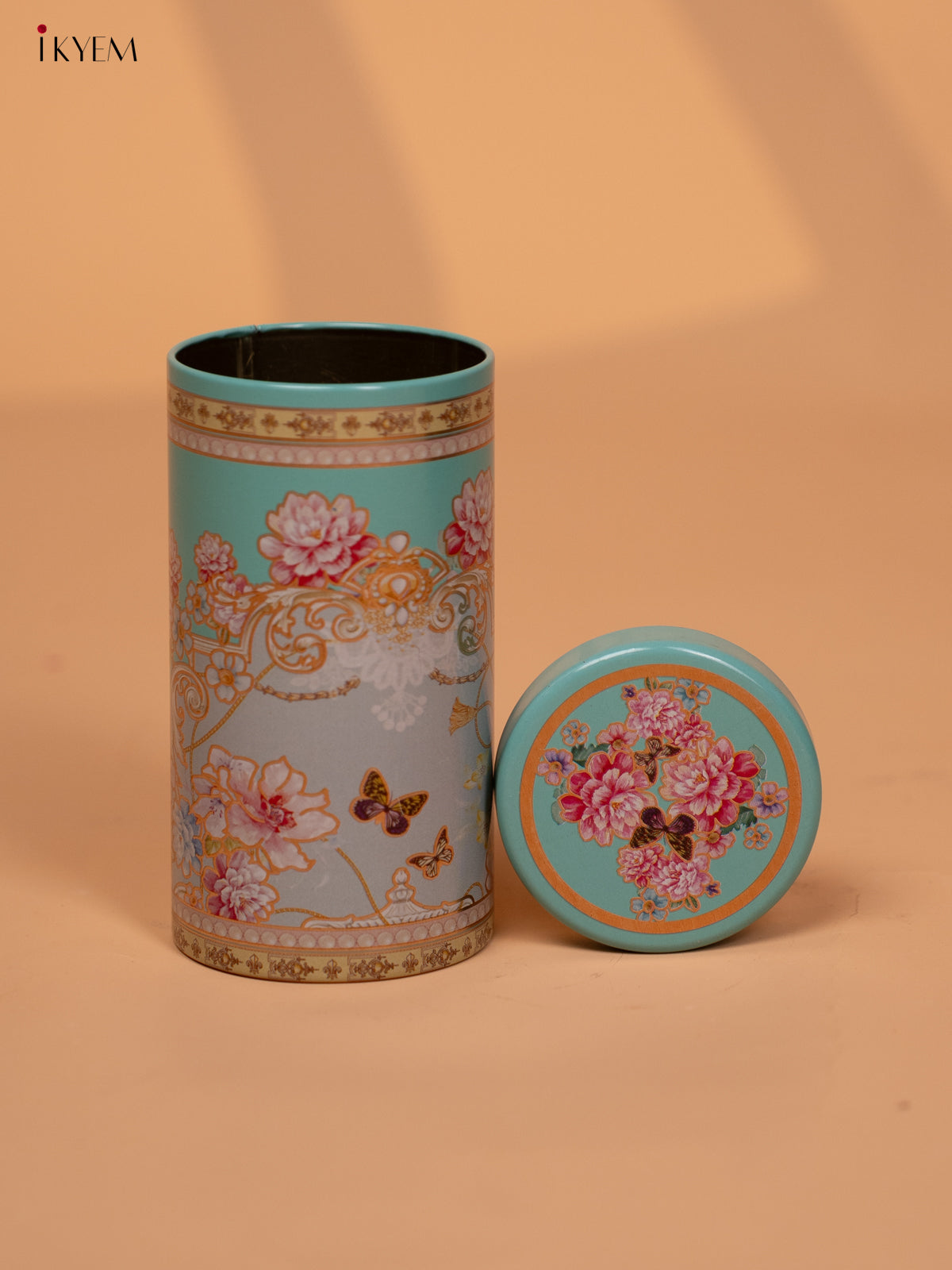 Digital Printed Dry Fruit & snacks Tin Jar Cylinder - sky blue 5.5 inch - KD24129