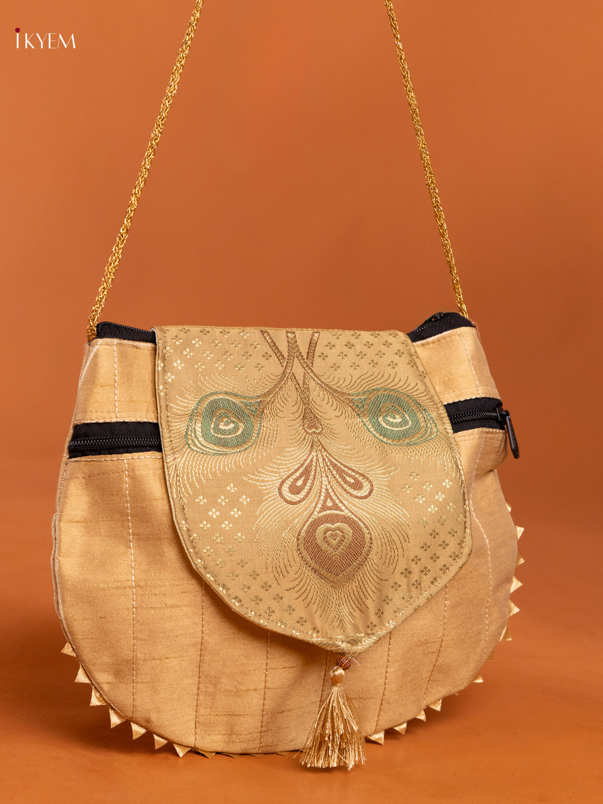 Sandal Banarasi Silk Potli Bag with Flap Mandala Design KD26410