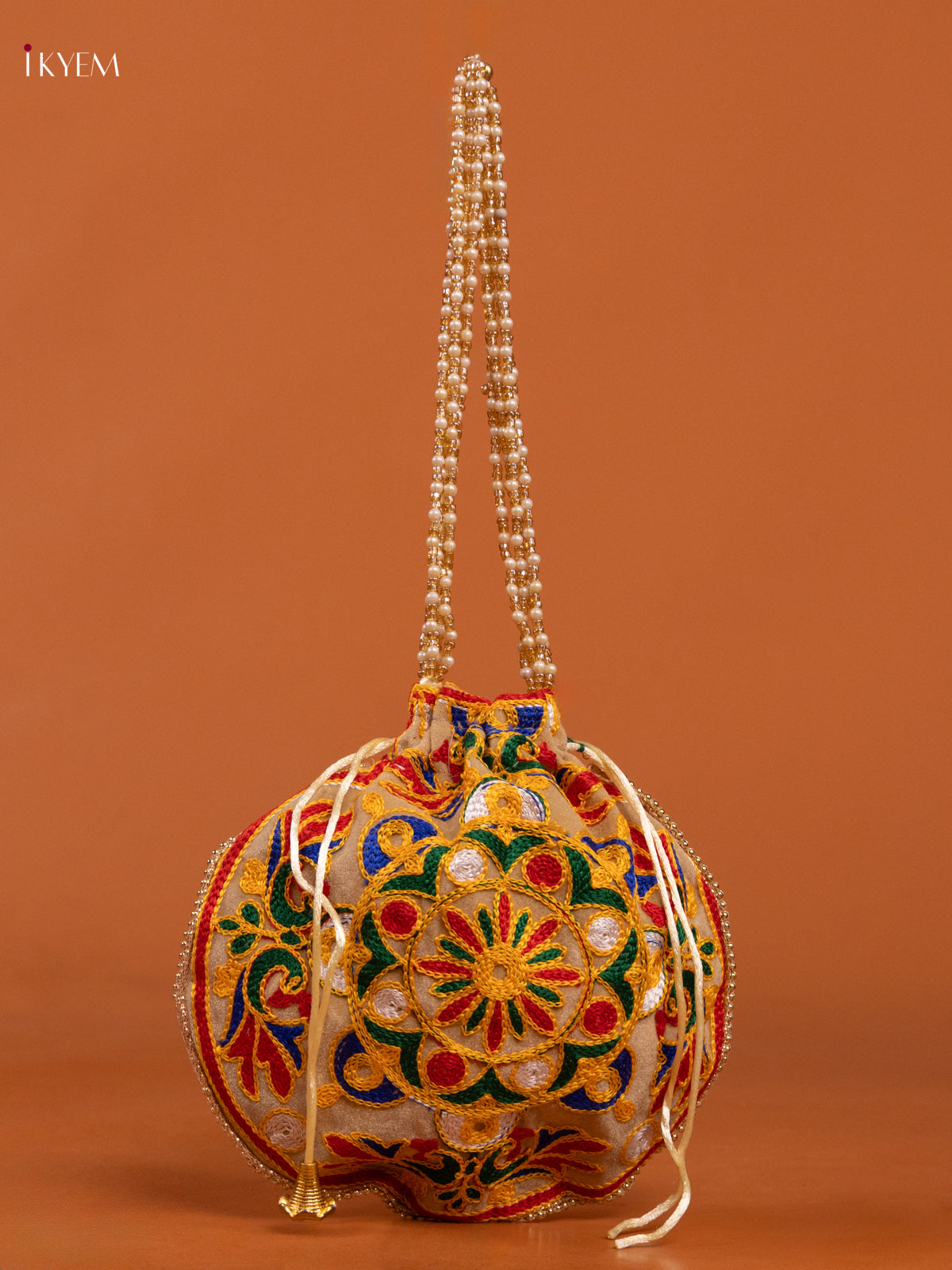 Sandal Embroidered rangoli Design Potli Gift Bag - KD26493