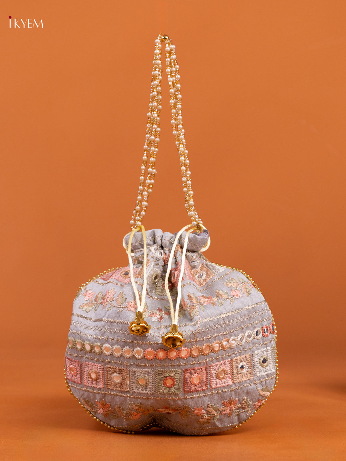 Grey Embroidered Floral Design Potli Bag - KD26512
