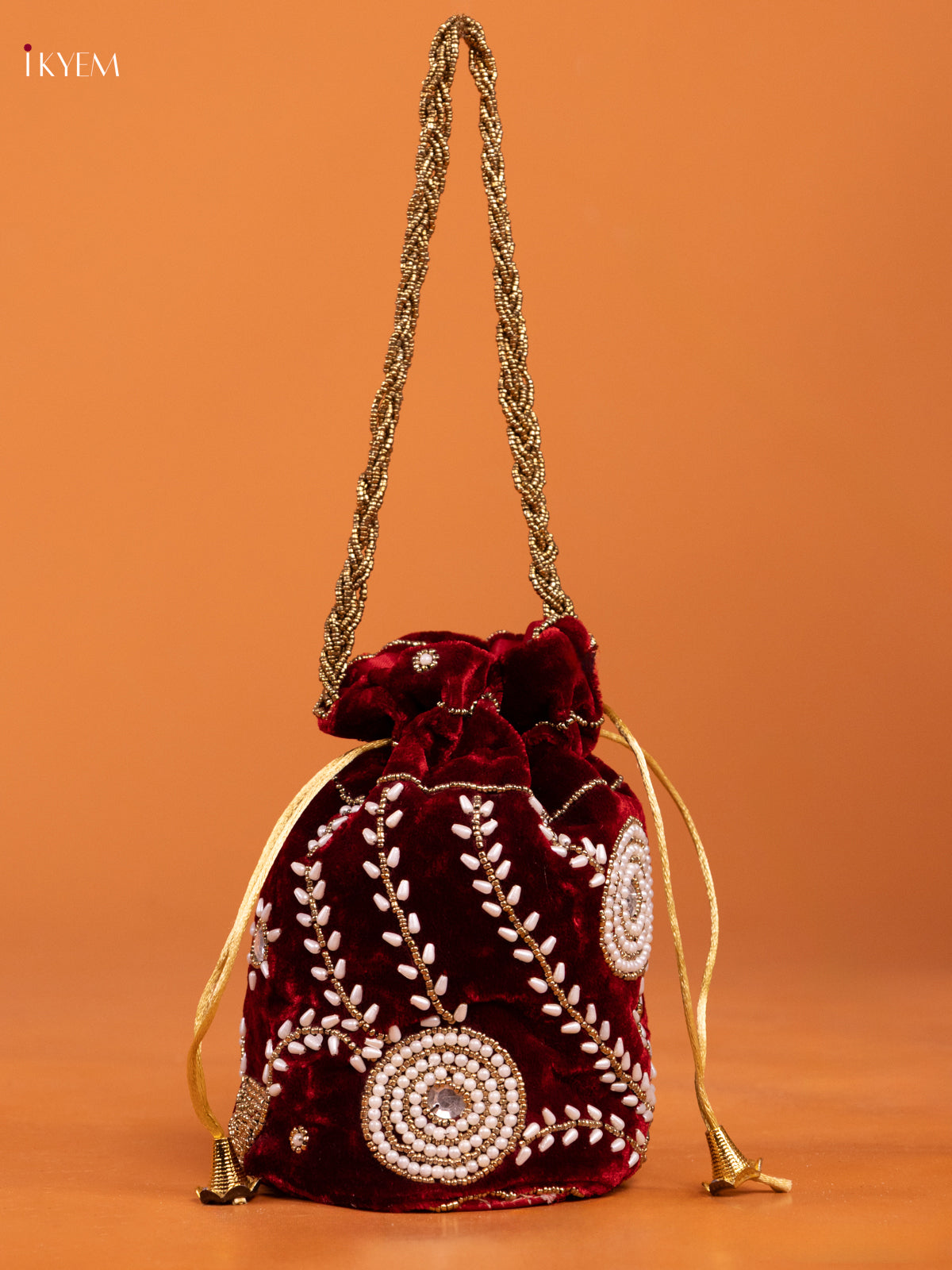 Maroon Velvet Potli Bag With embroidery - KD26547