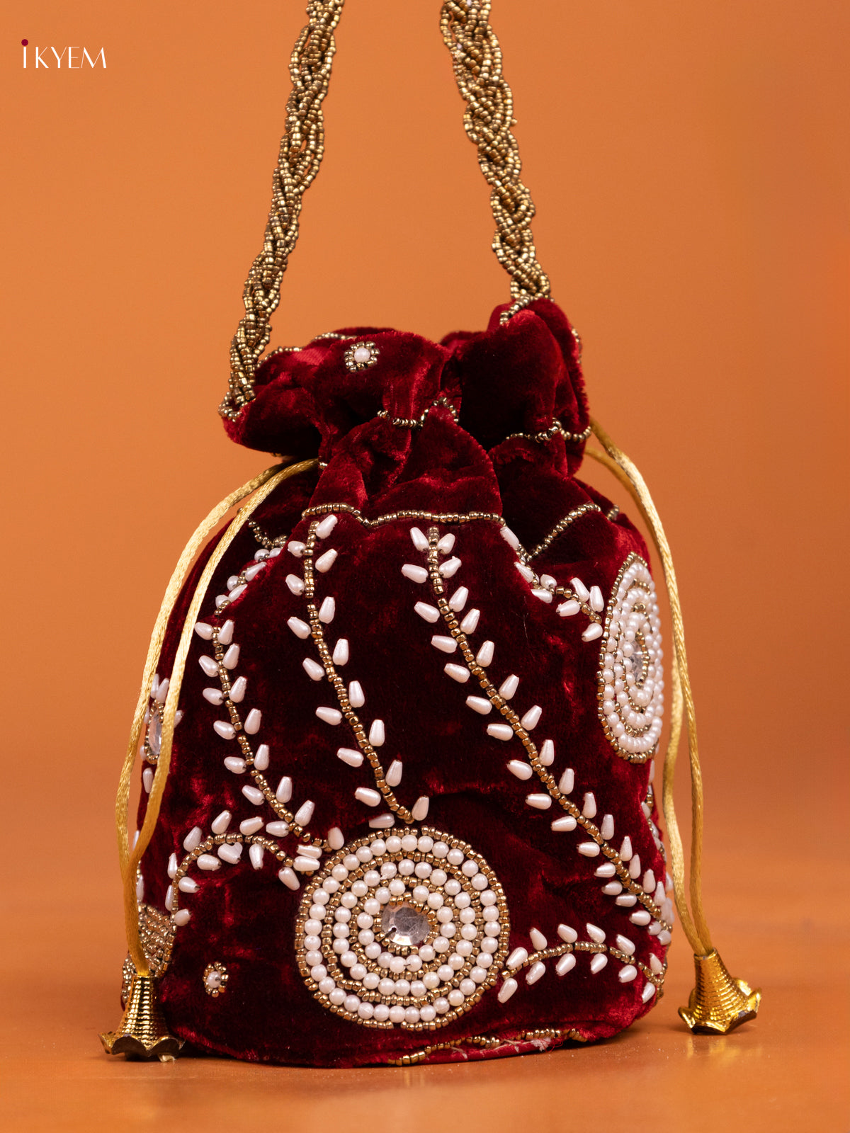 Maroon Velvet Potli Bag With embroidery - KD26547