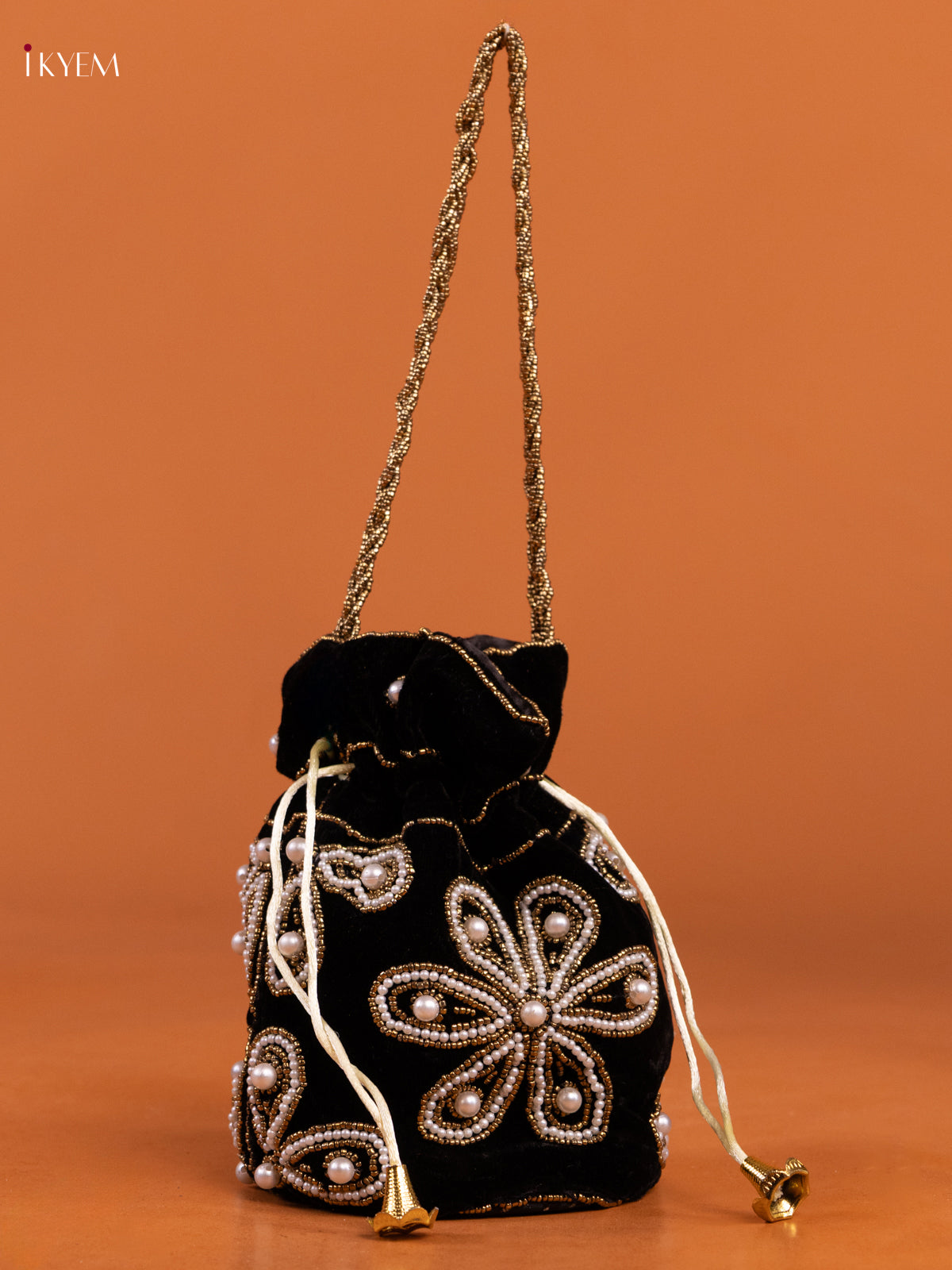 Black Velvet Potli Bag With embroidery - KD26551