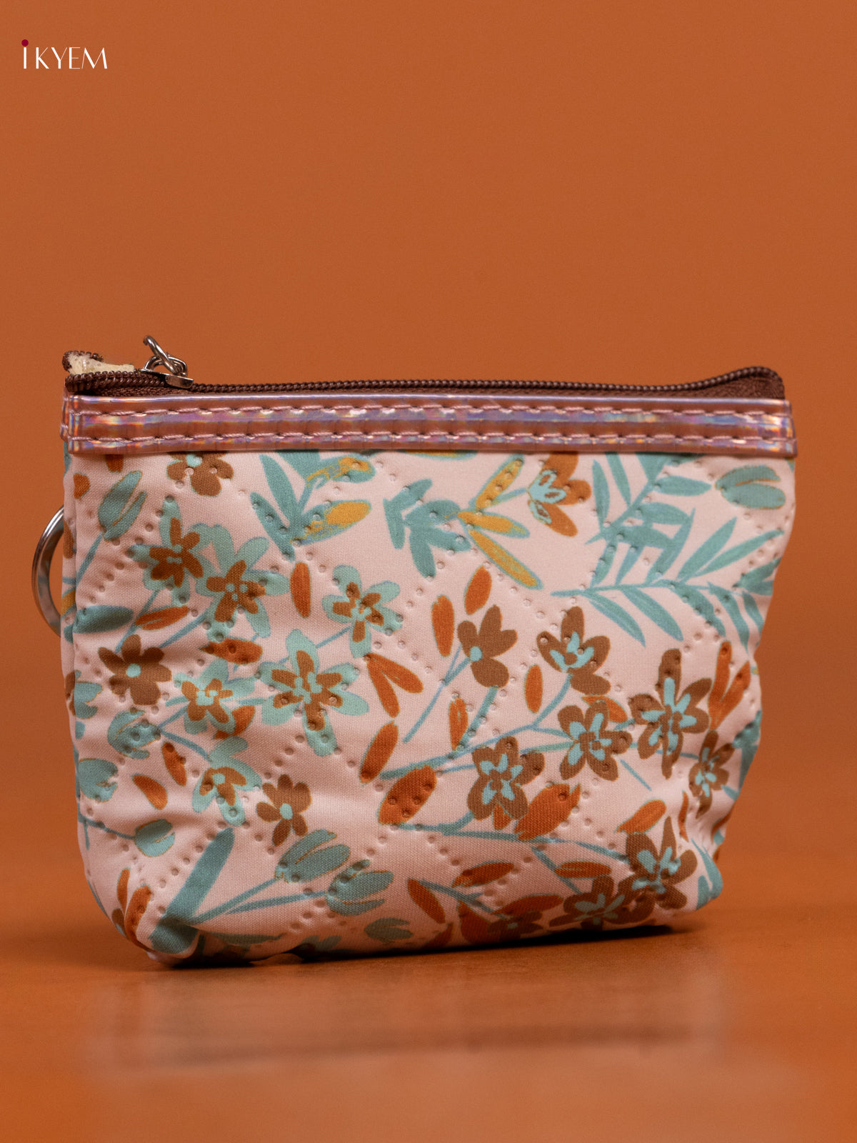Floral Printed Small Coin Pouch with 1 Compartments - Brown - KD26559