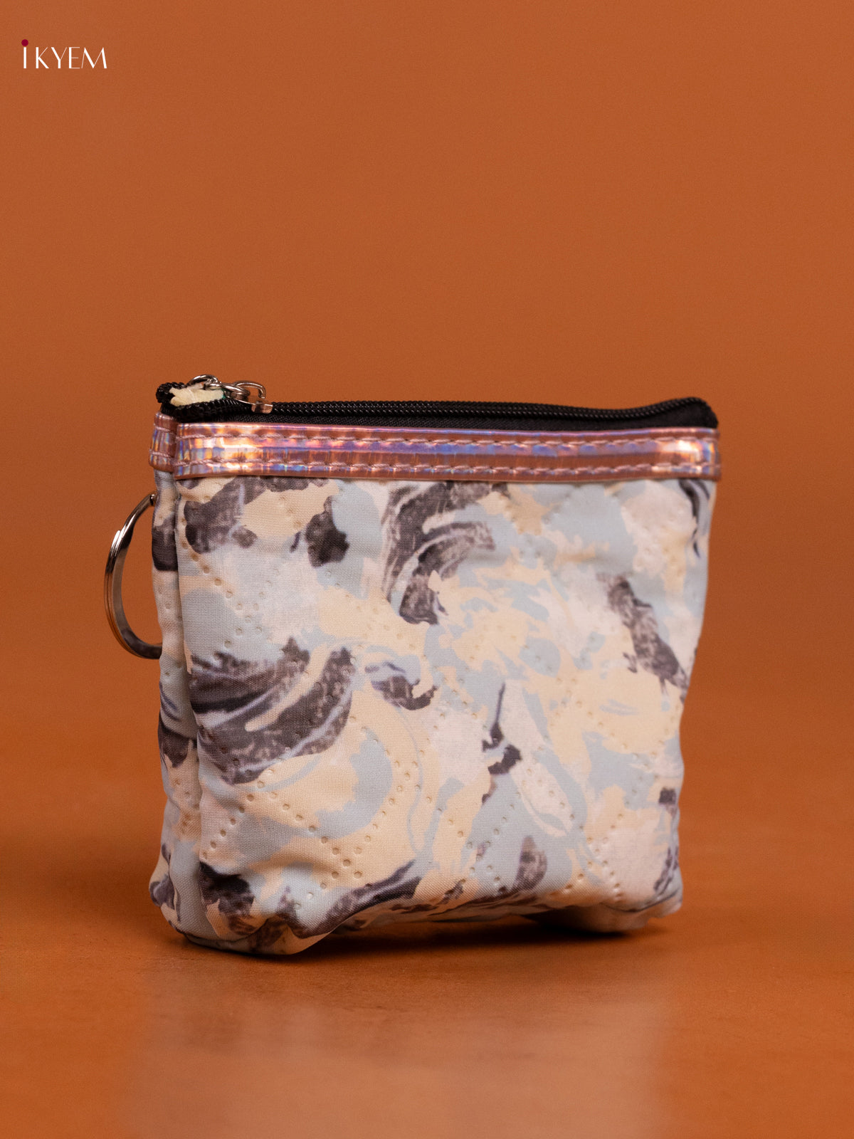Floral Printed Small Coin Pouch with 1 Compartments - Grey - KD26563