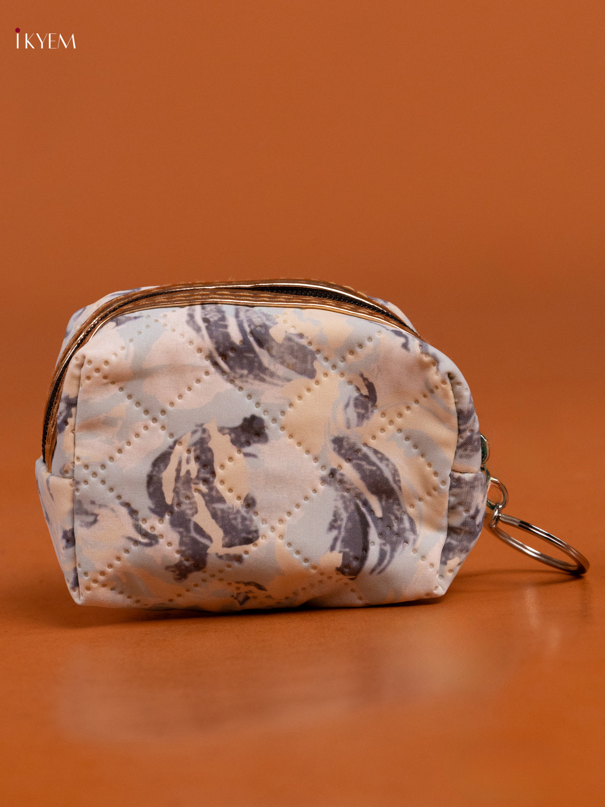 Floral Printed Small Coin Pouch with 1 Compartments - Grey - KD26573