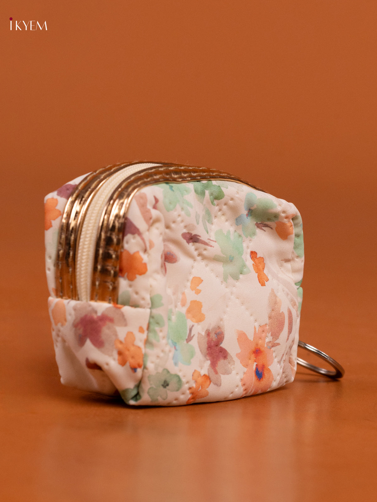 Floral Printed Small Coin Pouch with 2 Compartments - Orange - KD26576