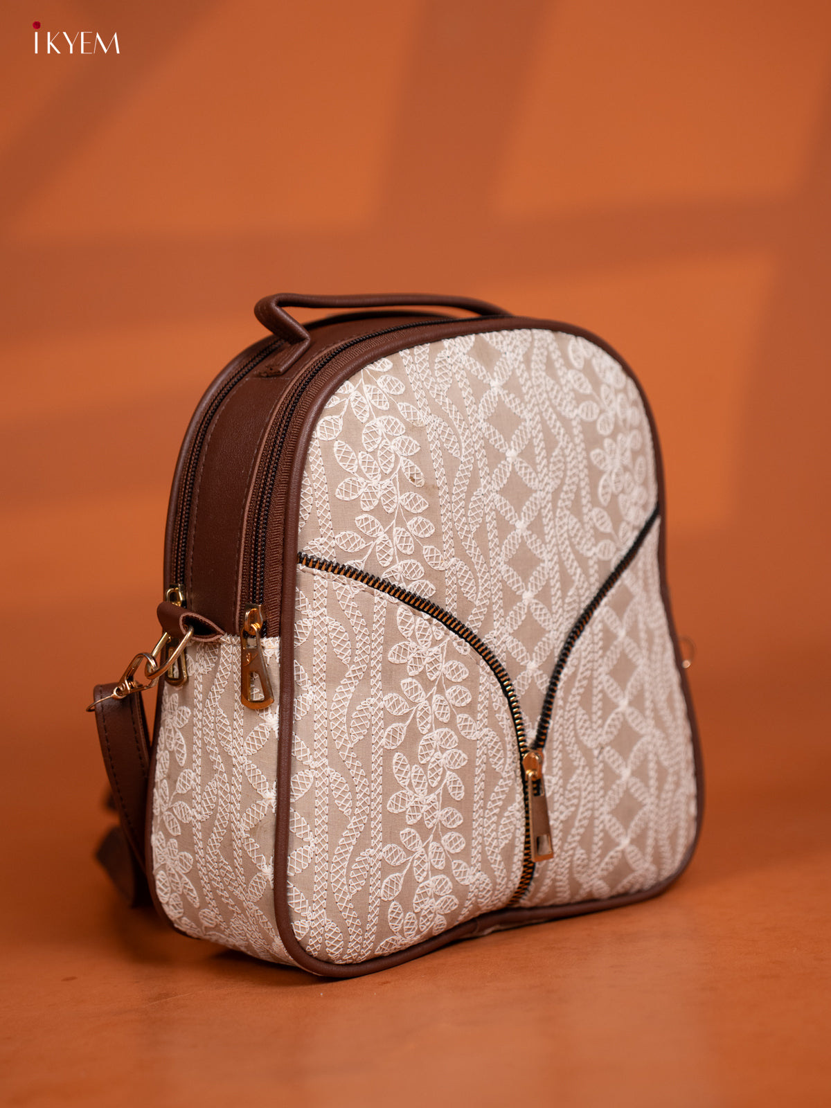 Embroidered Backpack with Adjustable Shoulder Strap - White - KD26580