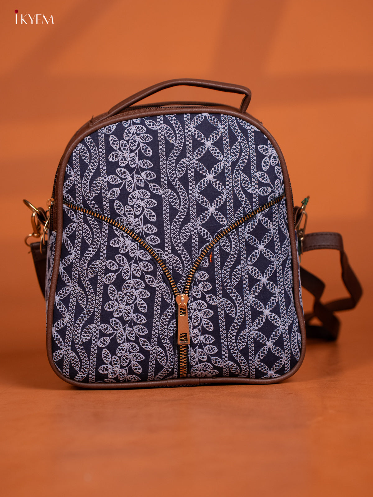 Embroidered Backpack with Adjustable Shoulder Strap - Blue -KD26581