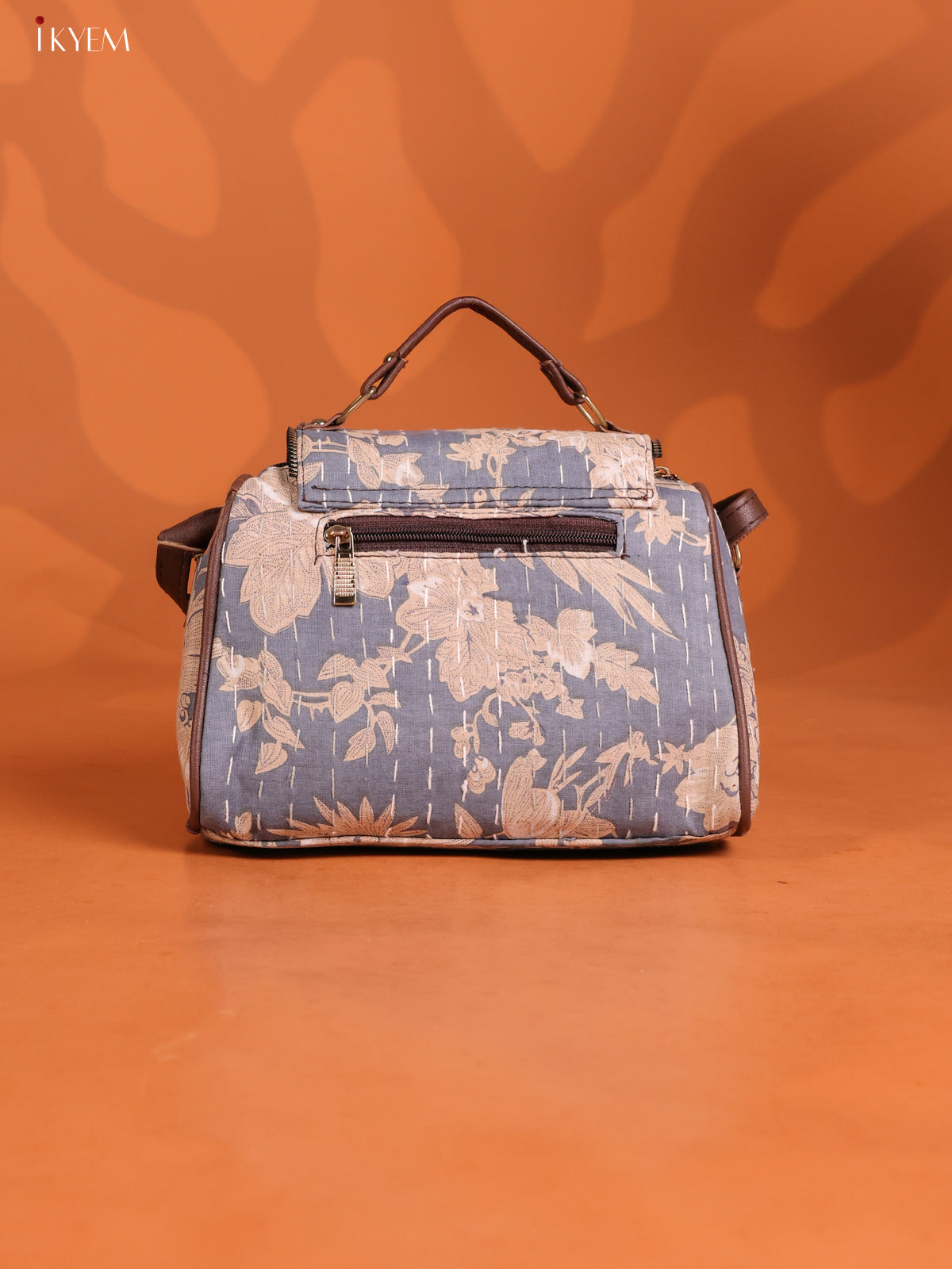 Floral Printed Flap Leather Sling Bag with 3 compartments - Grey - KD26608
