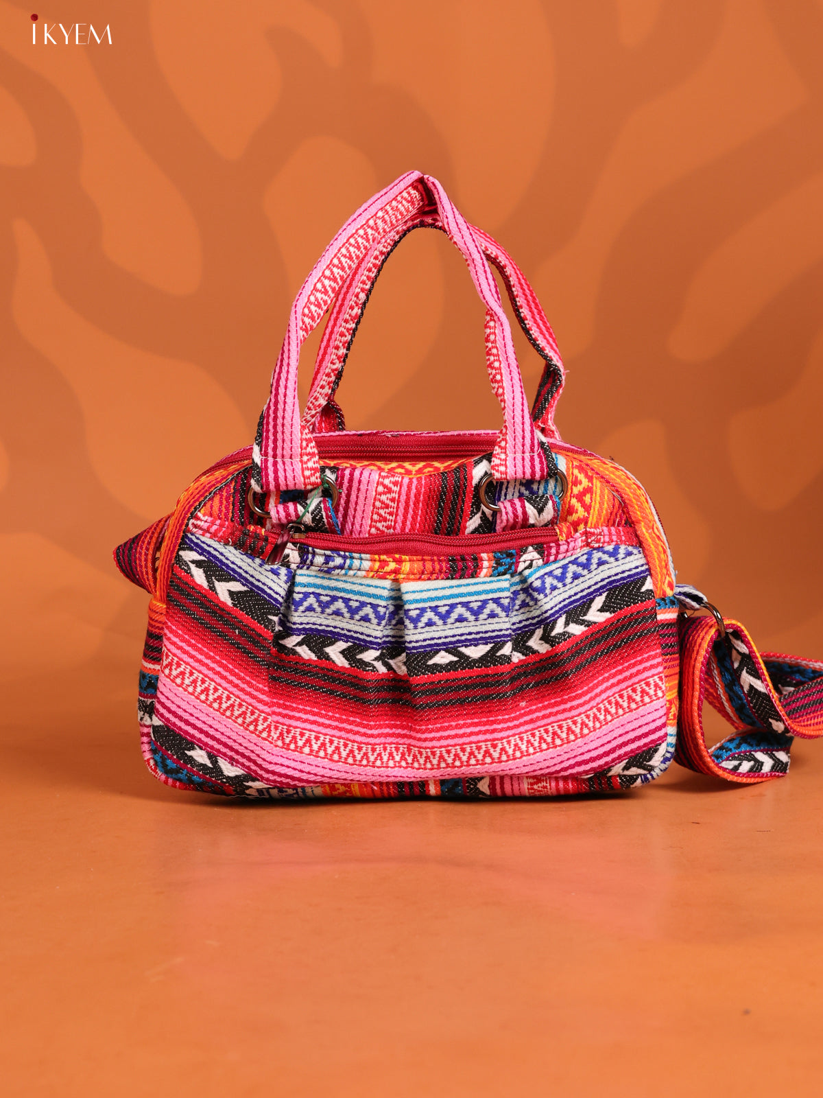 Jute Printed Crushed Sling Bag with 2 Compartments - Multicolour -