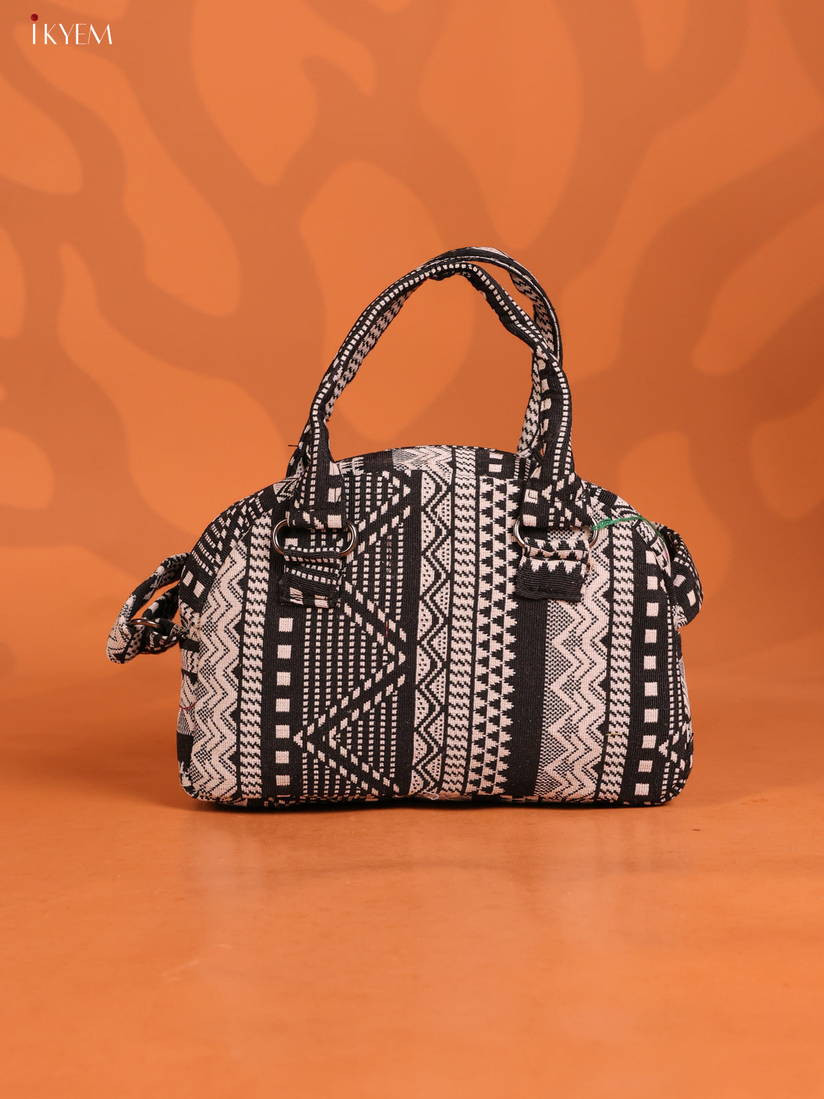 Jute Printed Crushed Sling Bag with 2 Compartments - Black - KD26624