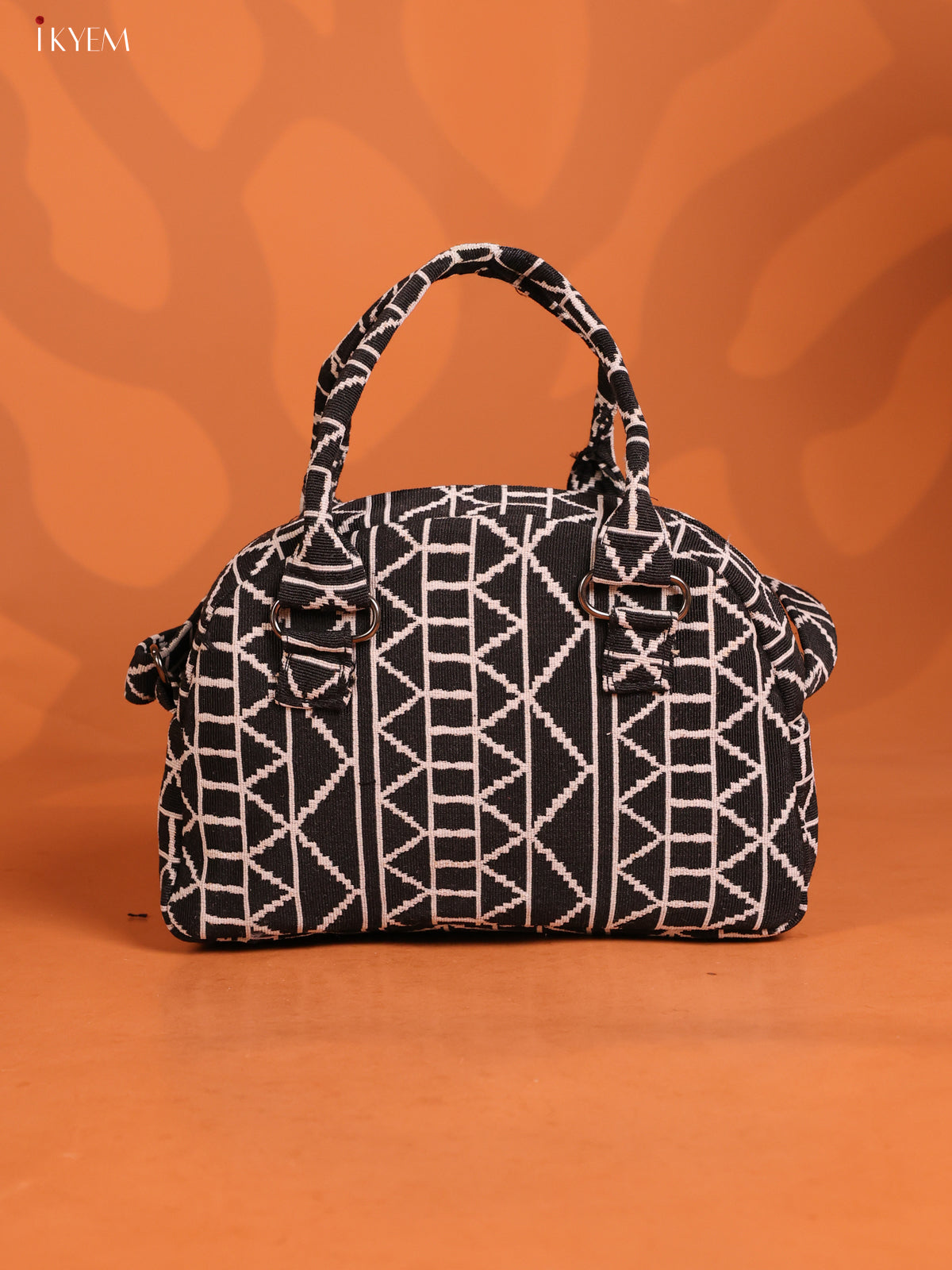 Jute Printed Crushed Sling Bag with 2 Compartments - Black - KD26625