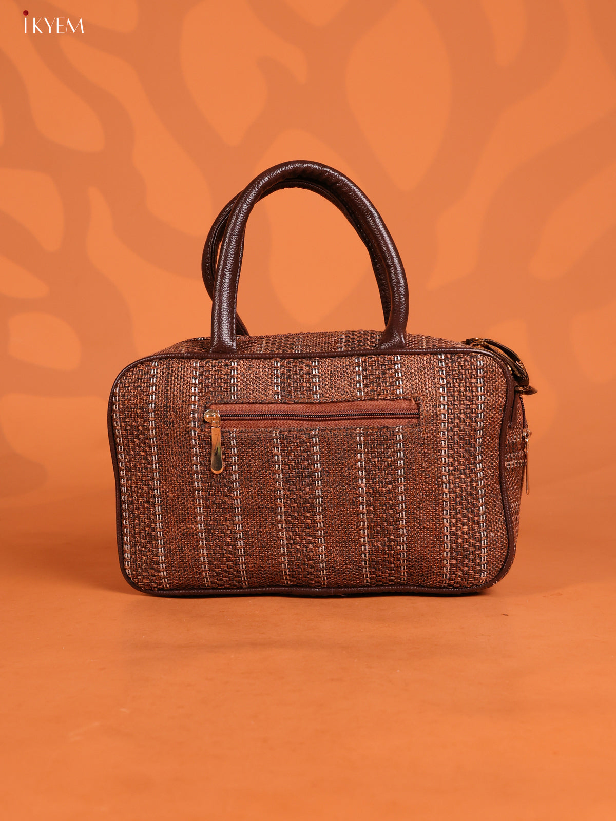 Jacquard Geometric Pattern Handbag & printed Sling with 2 compartments - Coffee Brown - KD26628