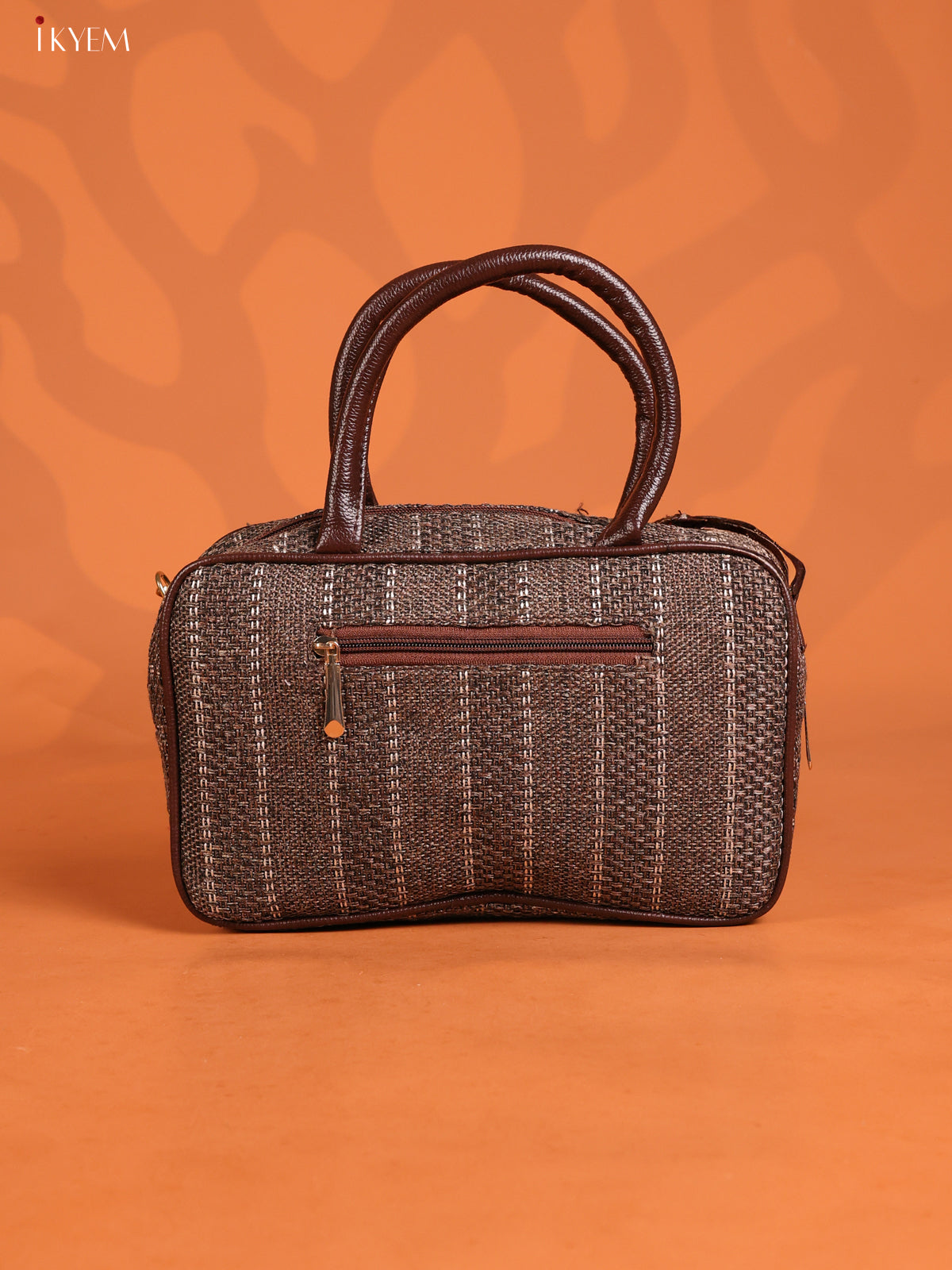 Jacquard Geometric Pattern Handbag & printed Sling with 2 compartments - Dark Brown - KD26630