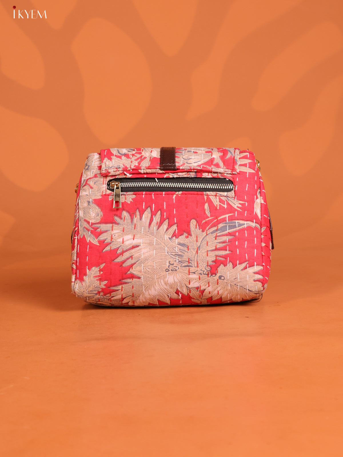 Floral Printed Flap Leather Sling Bag with 3 compartments - Pink - KD26645