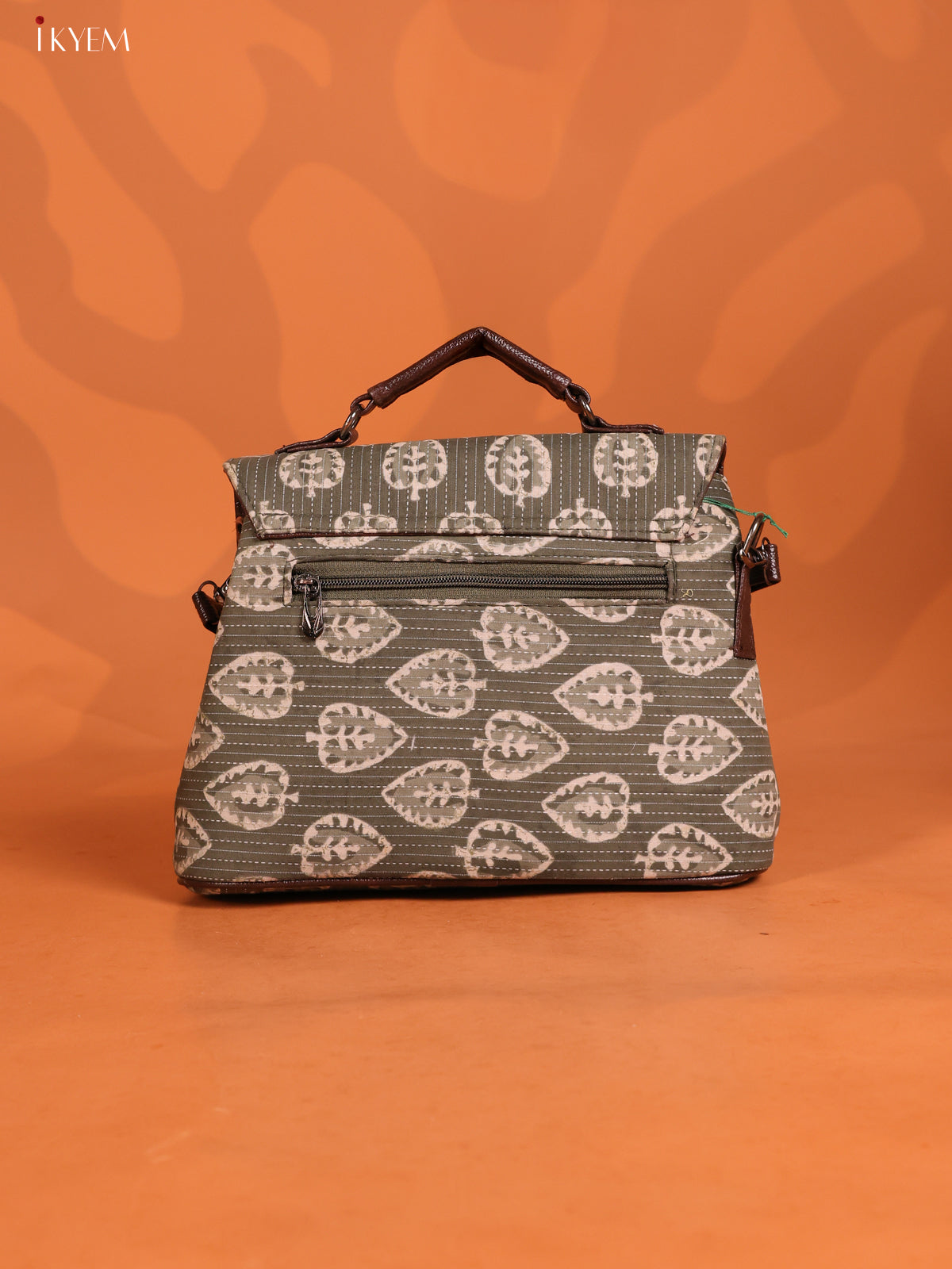Jacquard Floral Print Flap with Leather Sling bag with 3 Compartments - Green - KD26652