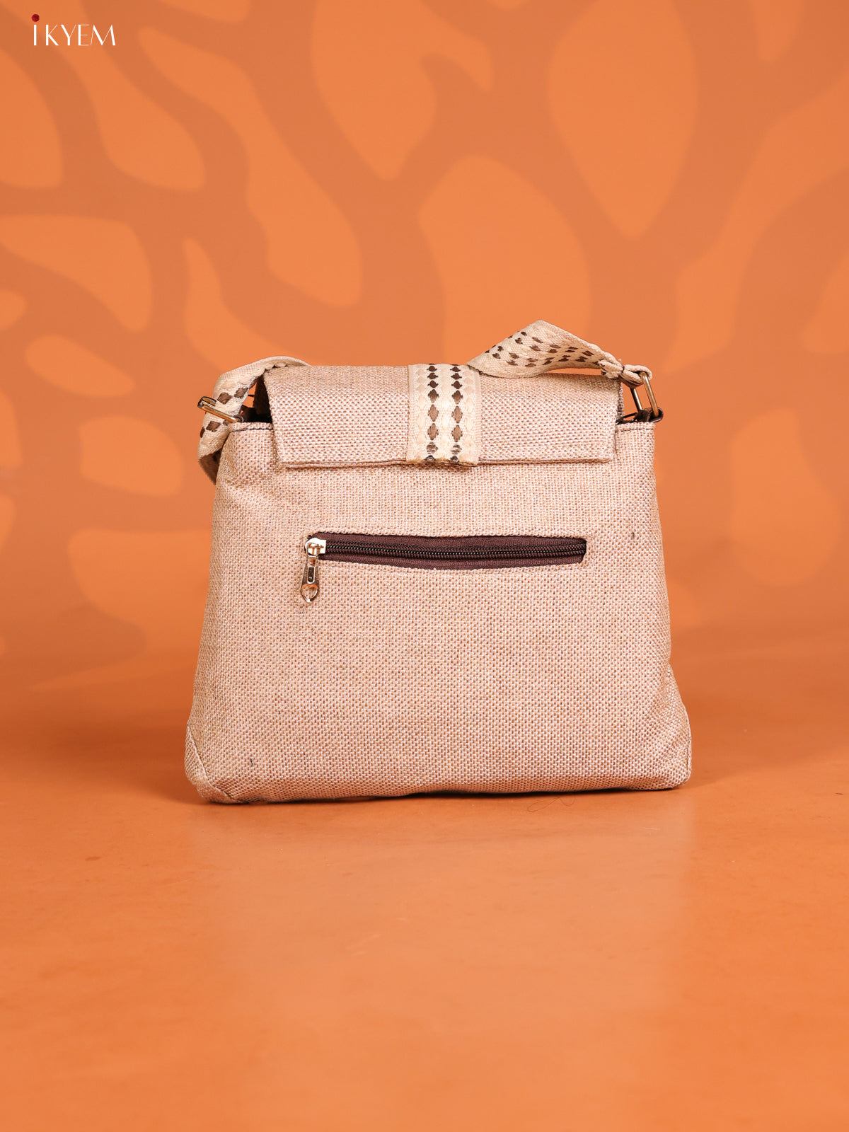 Jacquard woven Gusset & Flap Printed Sling Bag with 3 Compartments - Cream - KD26713