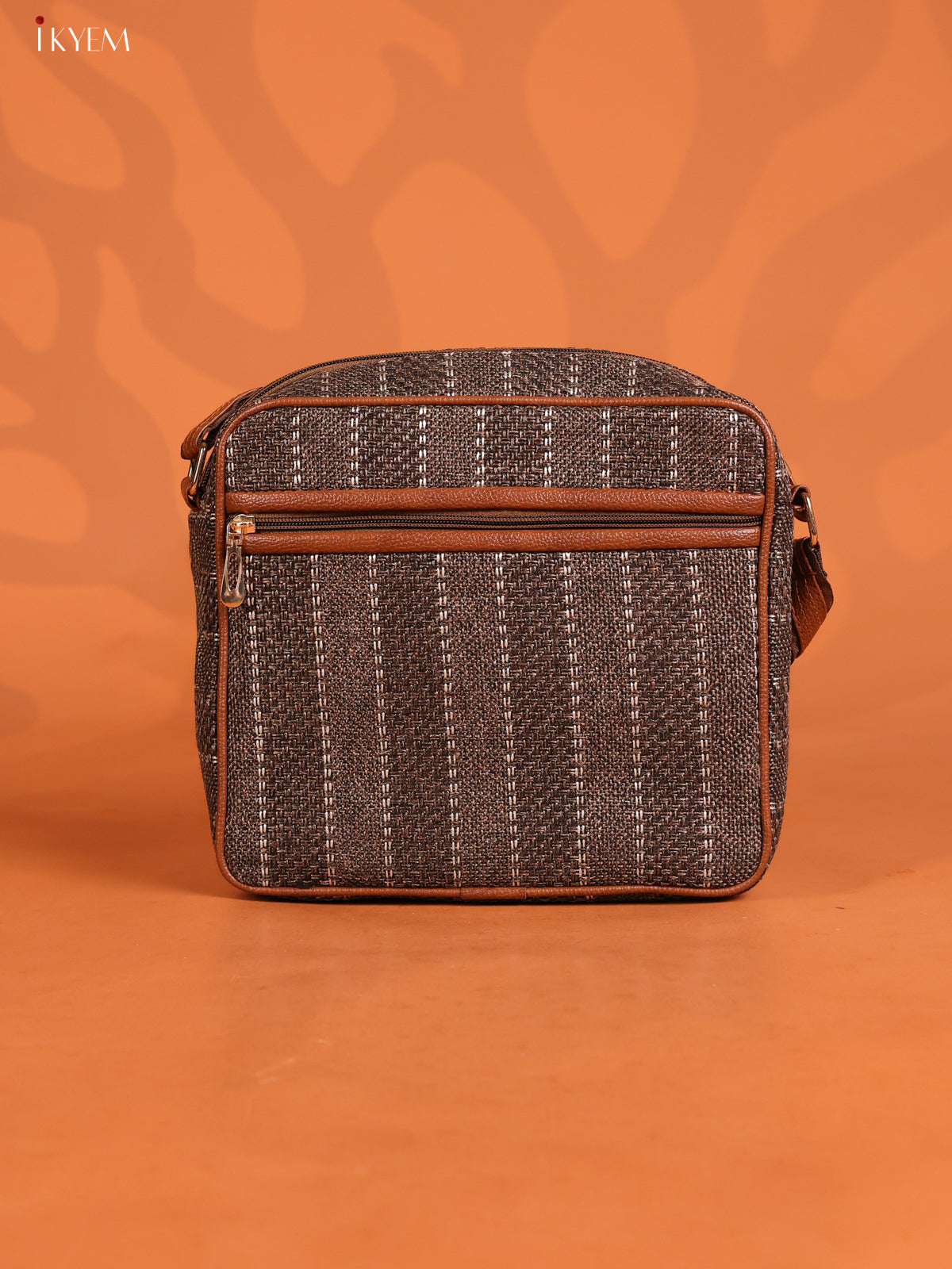 Jute Travel Buddy Leather Sling Bag with 3 Compartments - Coffee Brown - KD26718