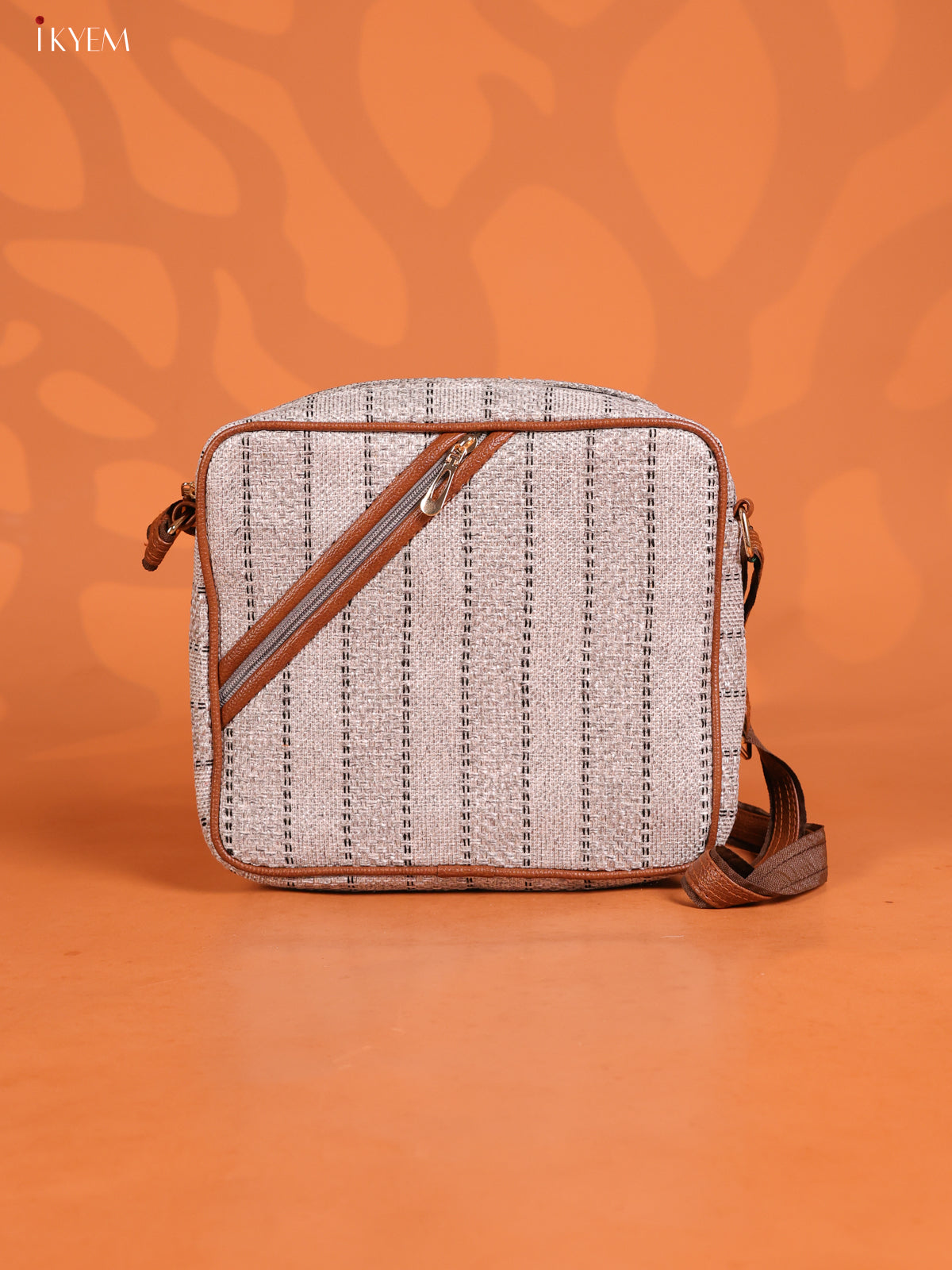 Jute Travel Buddy Leather Sling Bag with 3 Compartments - Grey - KD26720